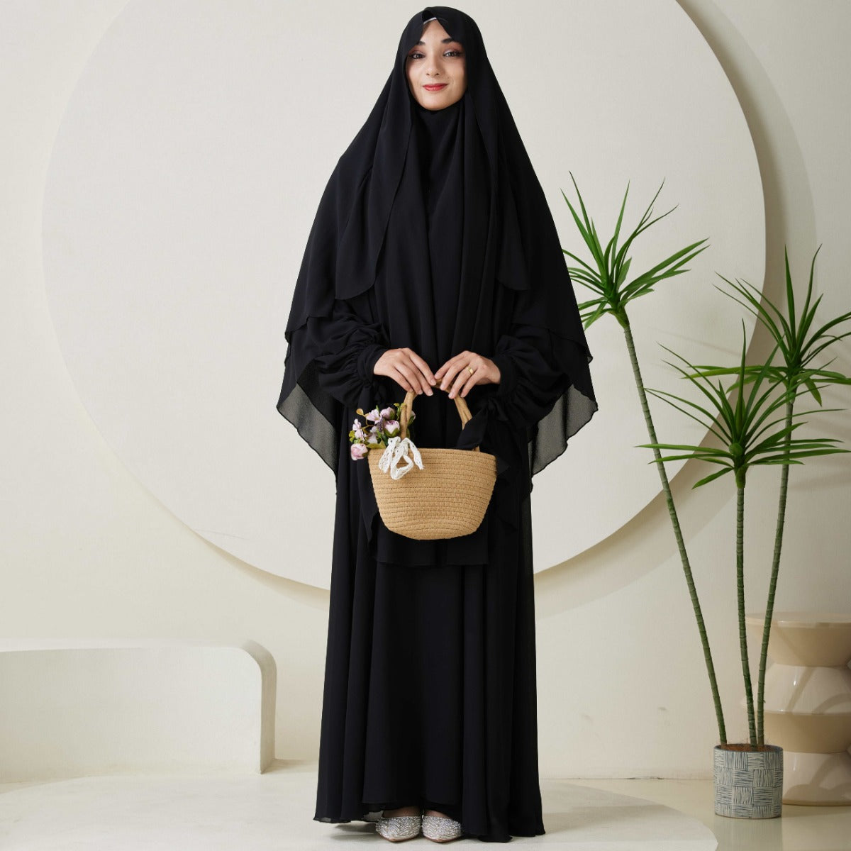 Chiffon Butterfly Sleeve Khimar Set – 2-Piece Hajj Outfit (NCS009)