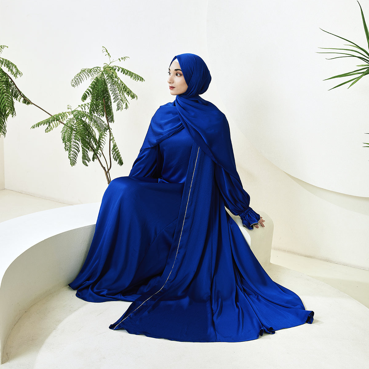 3-Piece Ruffle Sleeve Haiya Abaya Set with Sparkling Rhinestone (NCS006)