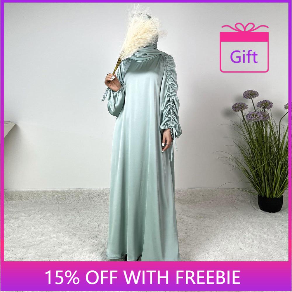 Satin Lace-Up Cuff Abaya