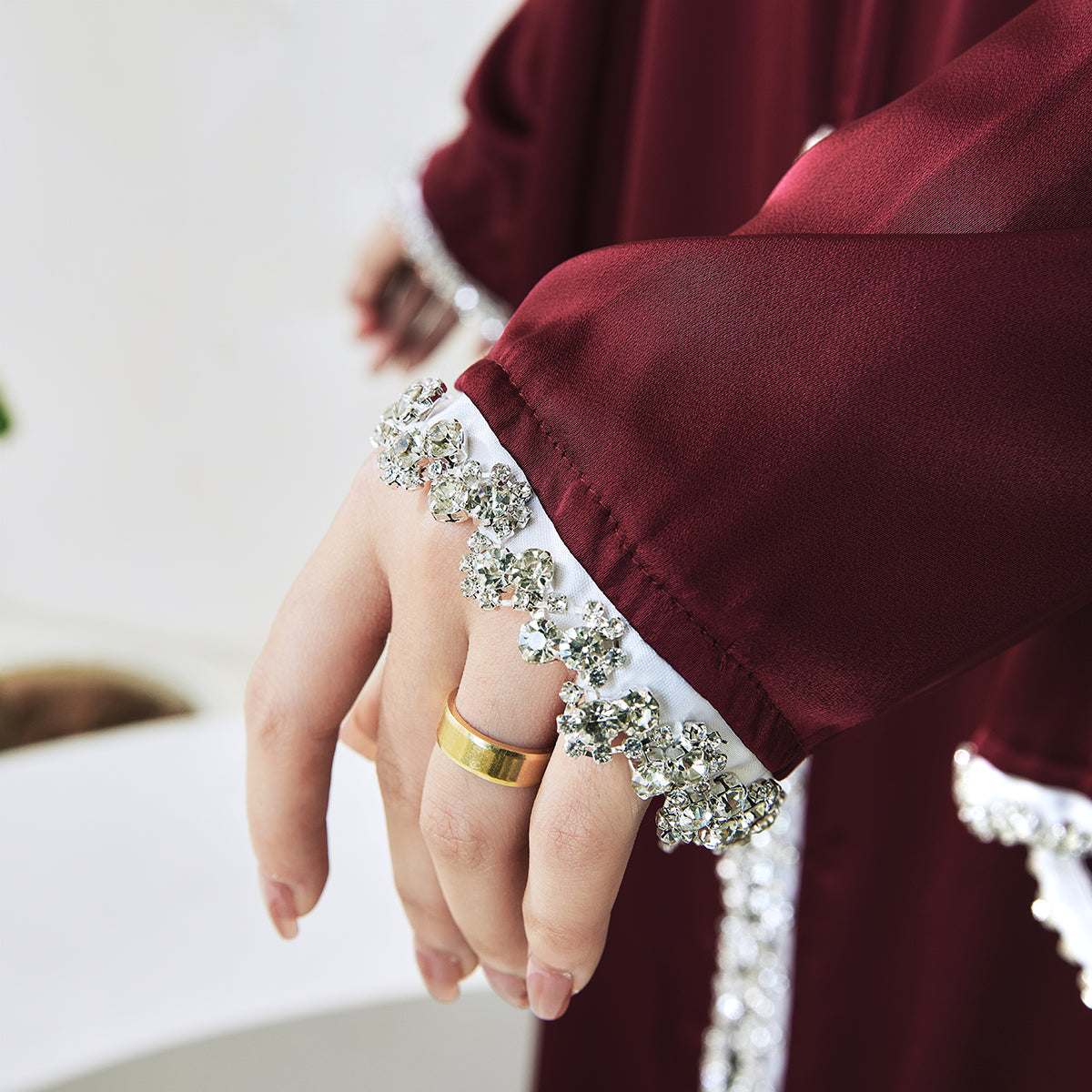 Rhinestone-Trim Inner Dress & Zippered Cape Abaya Set – Pre-Order (NCS011)