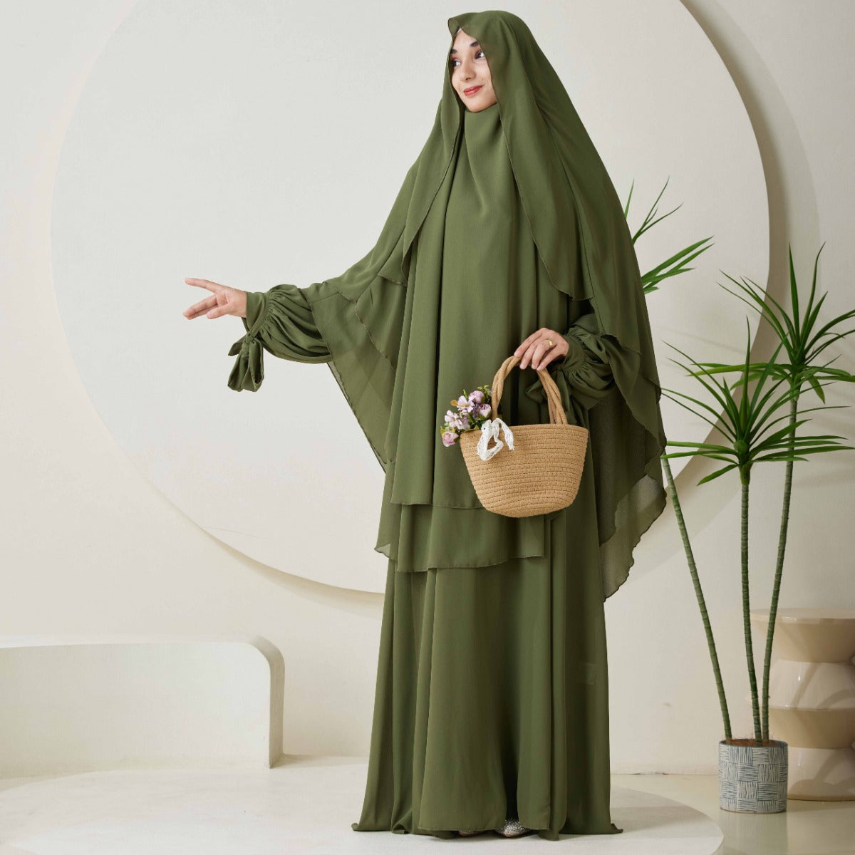 Chiffon Butterfly Sleeve Khimar Set – 2-Piece Hajj Outfit (NCS009)