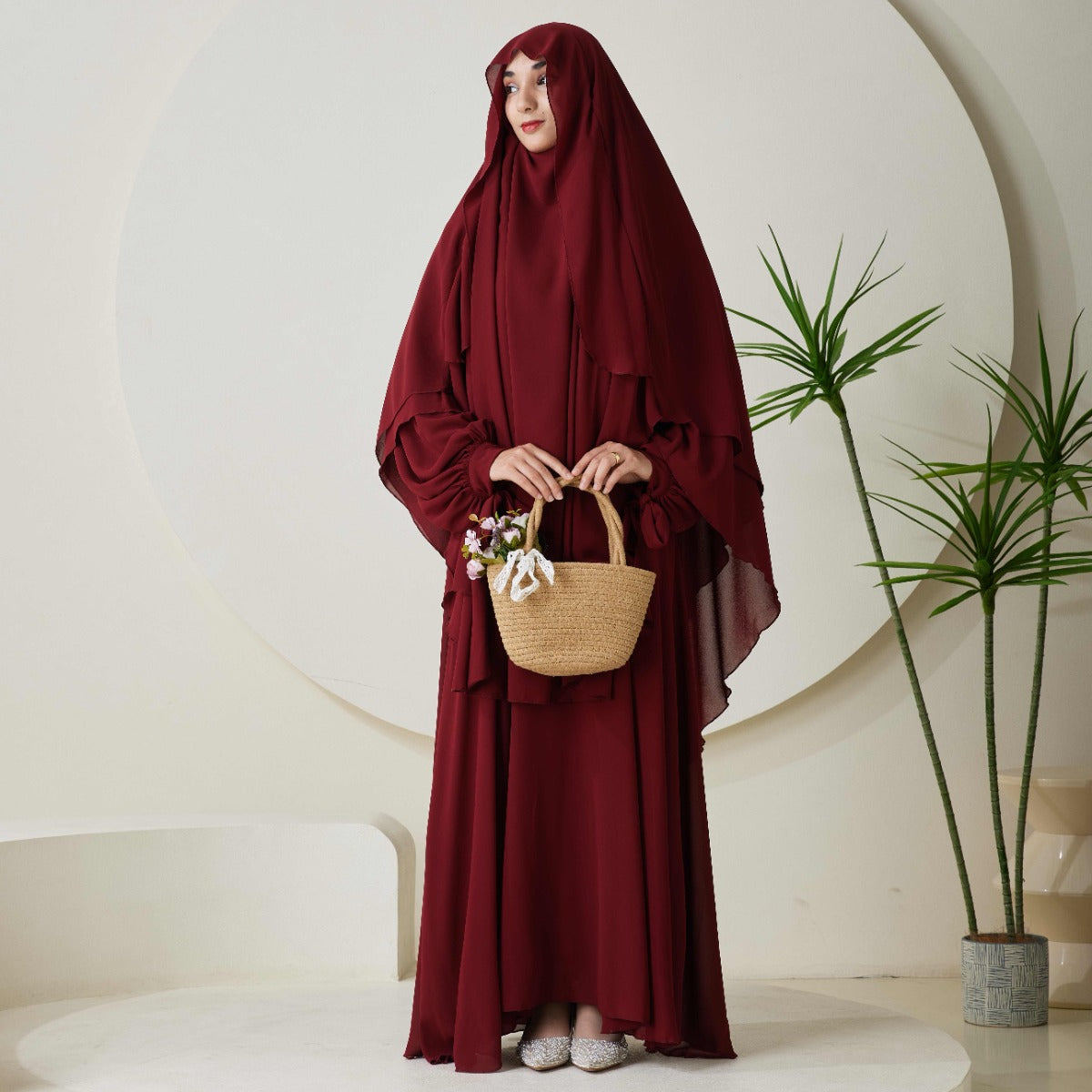 Chiffon Butterfly Sleeve Khimar Set – 2-Piece Hajj Outfit (NCS009)