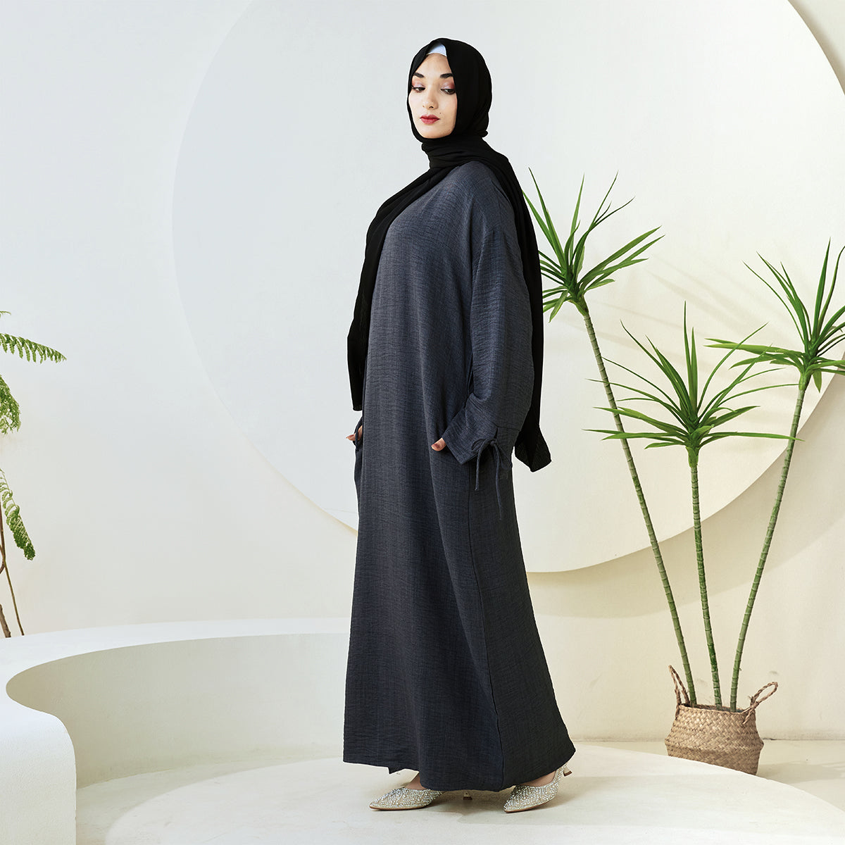 Casual Solid Color Long Robe with Tie-Detail Sleeves – Available in Multiple Colors (NCA011)