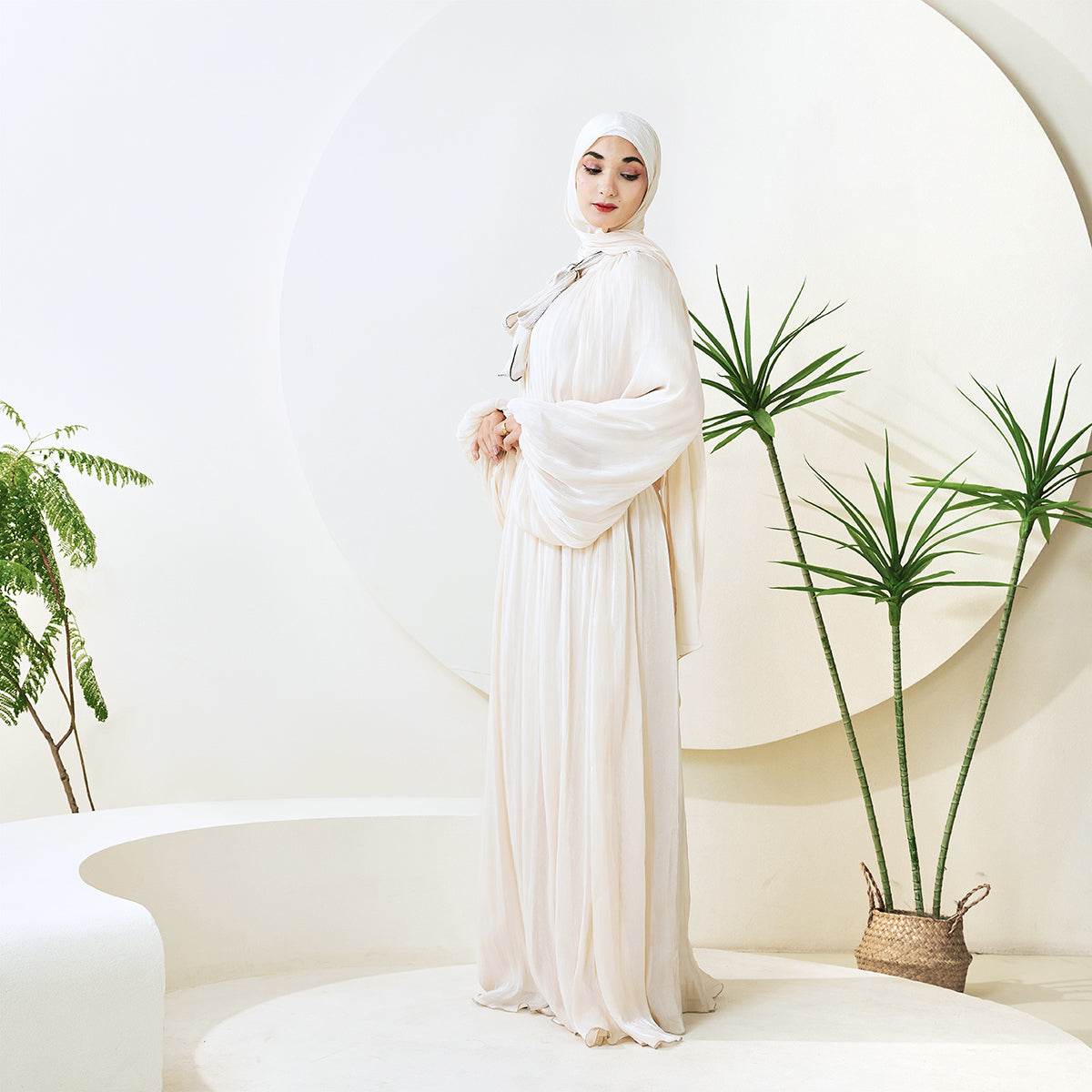Haffafa Armani Satin Abaya Set – Modest Dress with Matching Belt & Hijab(NCS002)