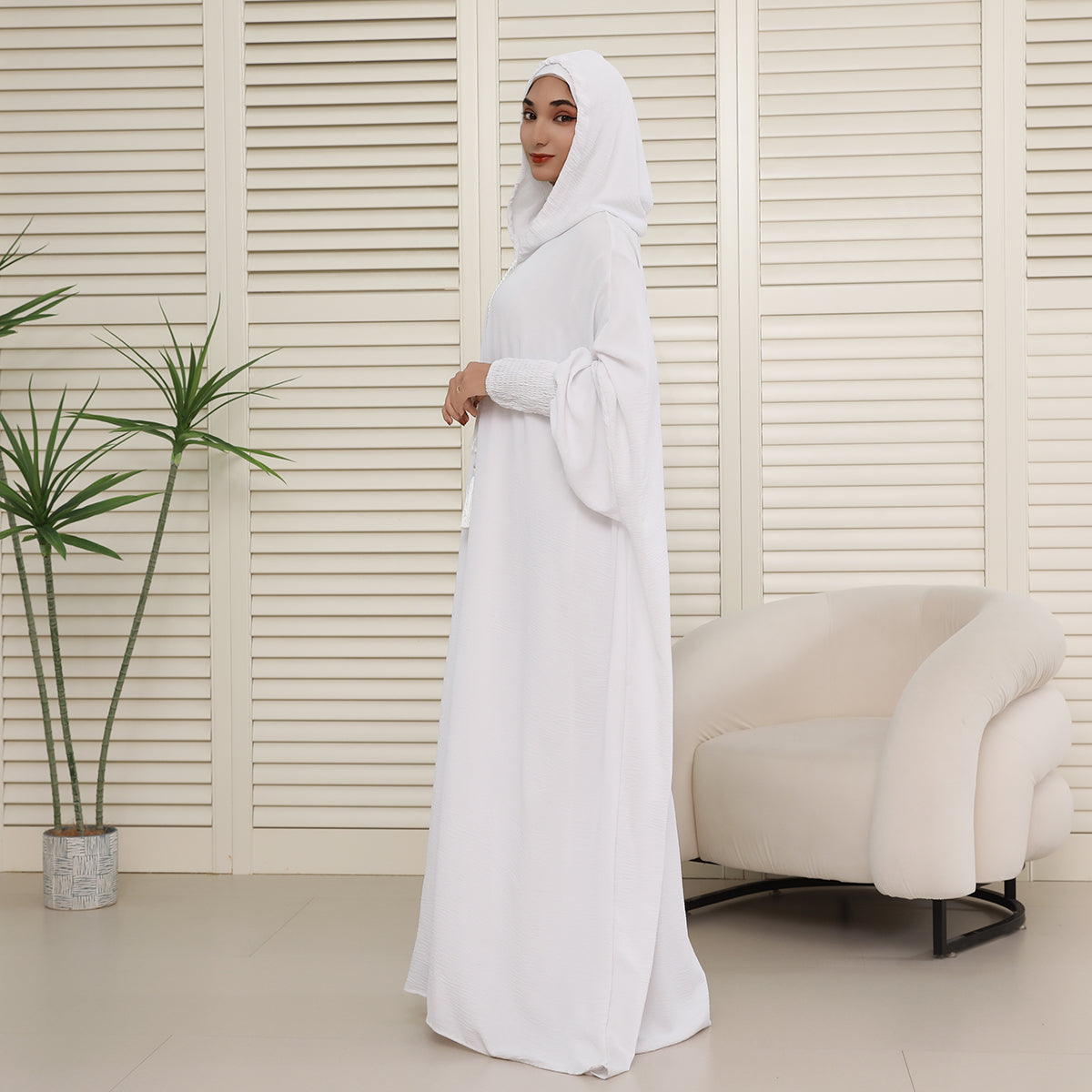 Solid colored hoodie with hat abaya (NCA005)