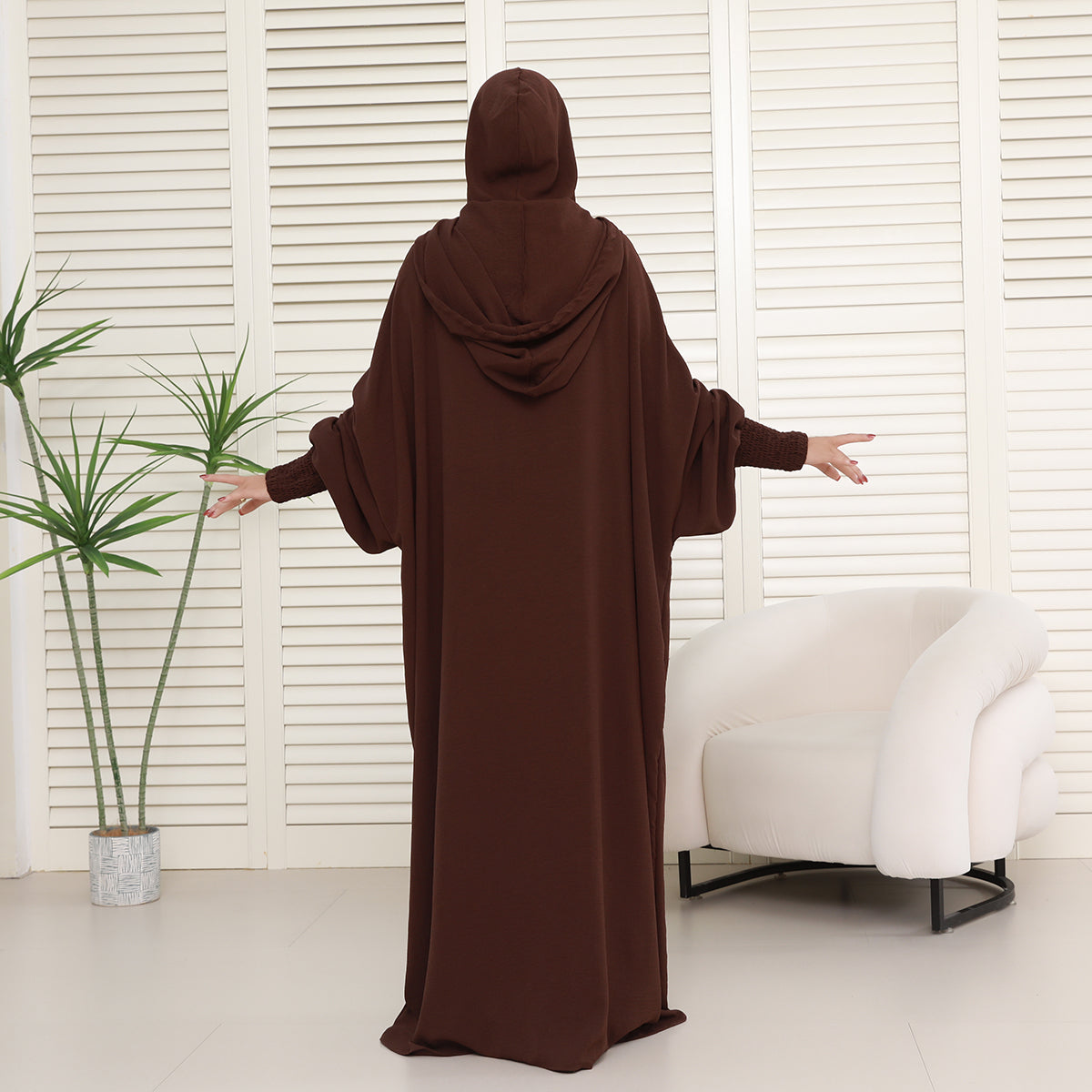 Solid colored hoodie with hat abaya (NCA005)