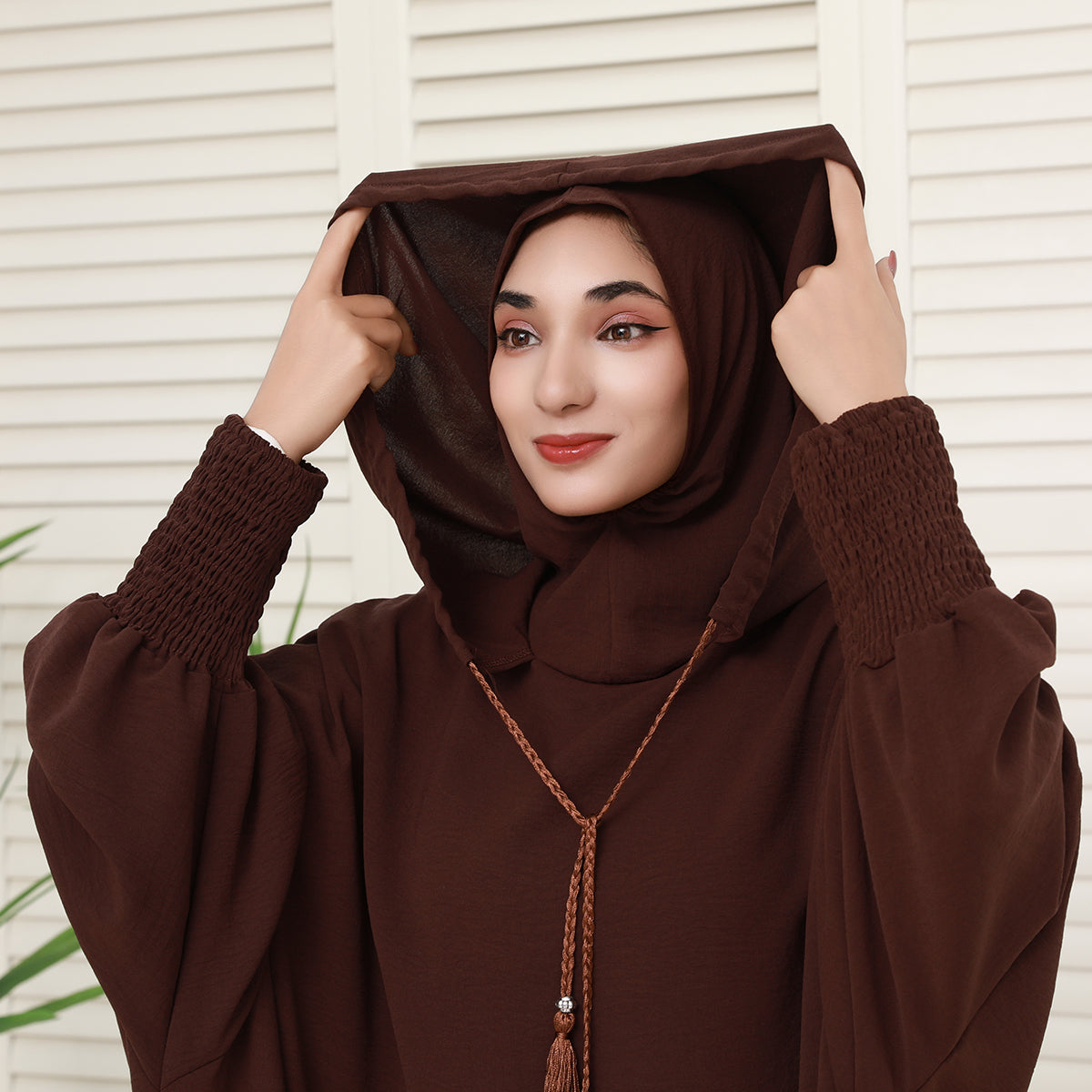 Solid colored hoodie with hat abaya (NCA005)