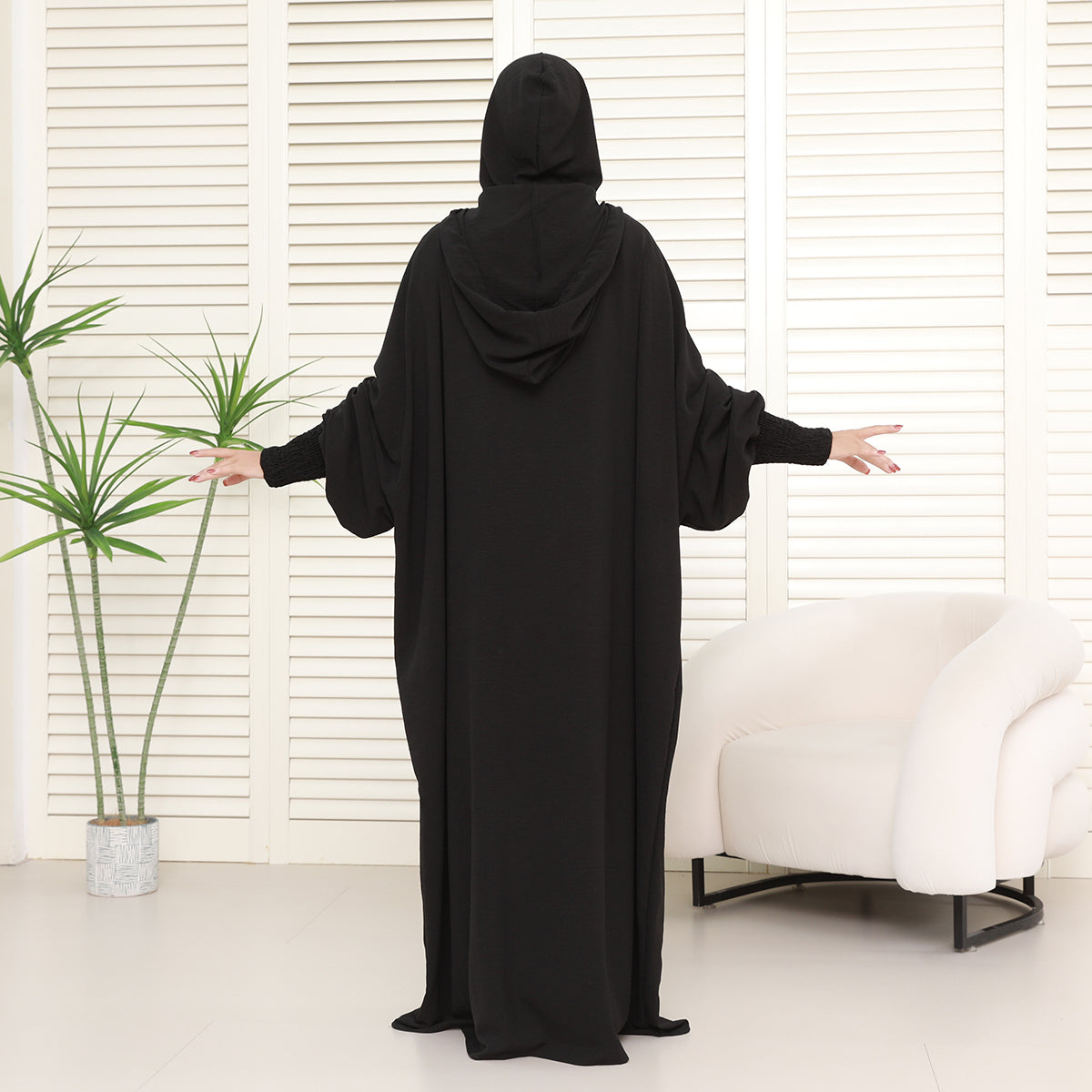 Solid colored hoodie with hat abaya (NCA005)
