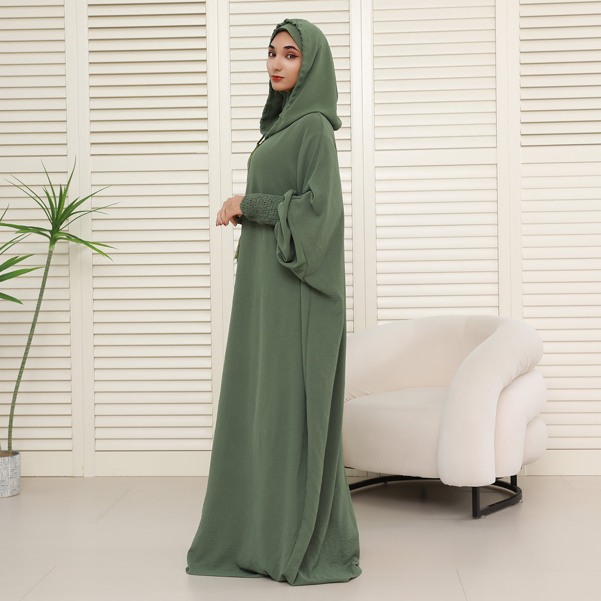 Solid colored hoodie with hat abaya (NCA005)