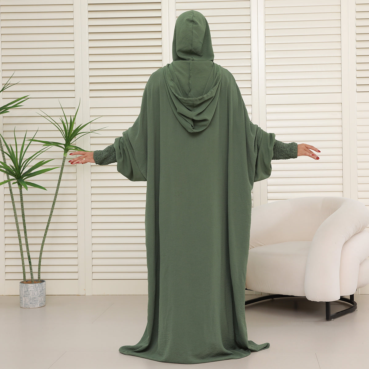 Solid colored hoodie with hat abaya (NCA005)