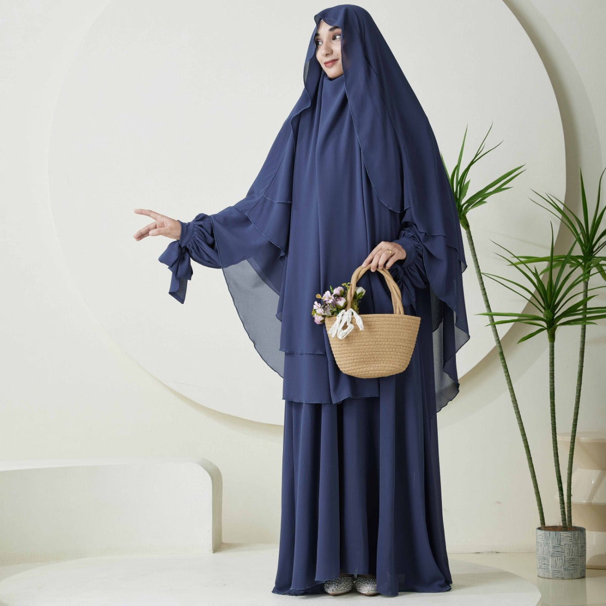 Chiffon Butterfly Sleeve Khimar Set – 2-Piece Hajj Outfit (NCS009)