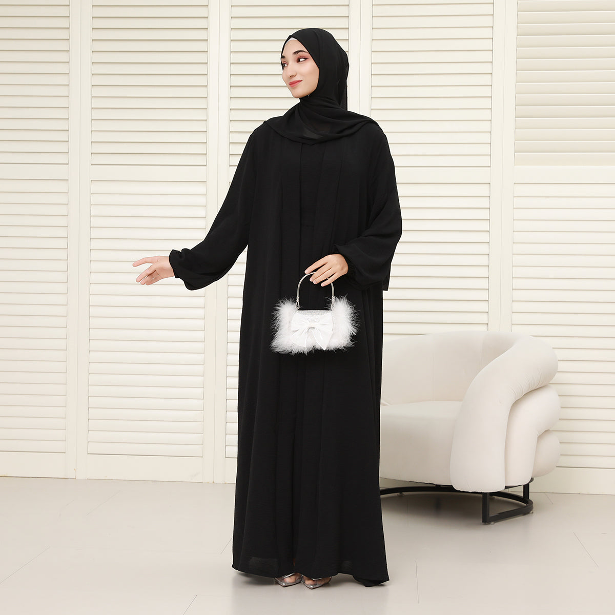 3-Piece Modest Abaya Set with Inner Dress, Outer Layer & Waist Belt – Elegant Everyday Wear (NCA010)