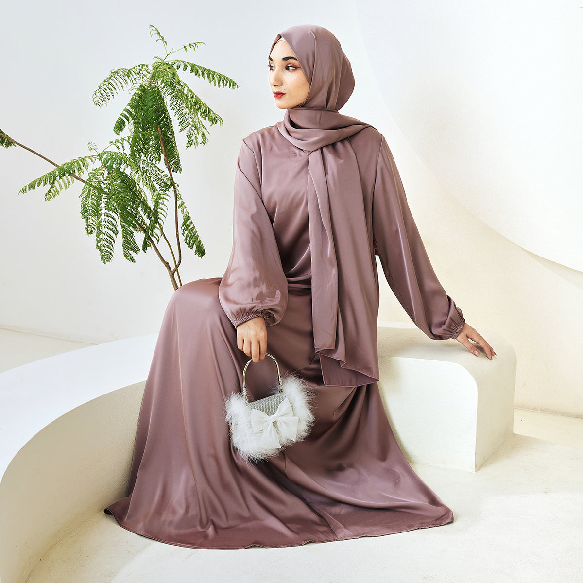AMANI Satin One Piece With Hijab Abaya: Stylish Statement of Elegance(NCA001 )