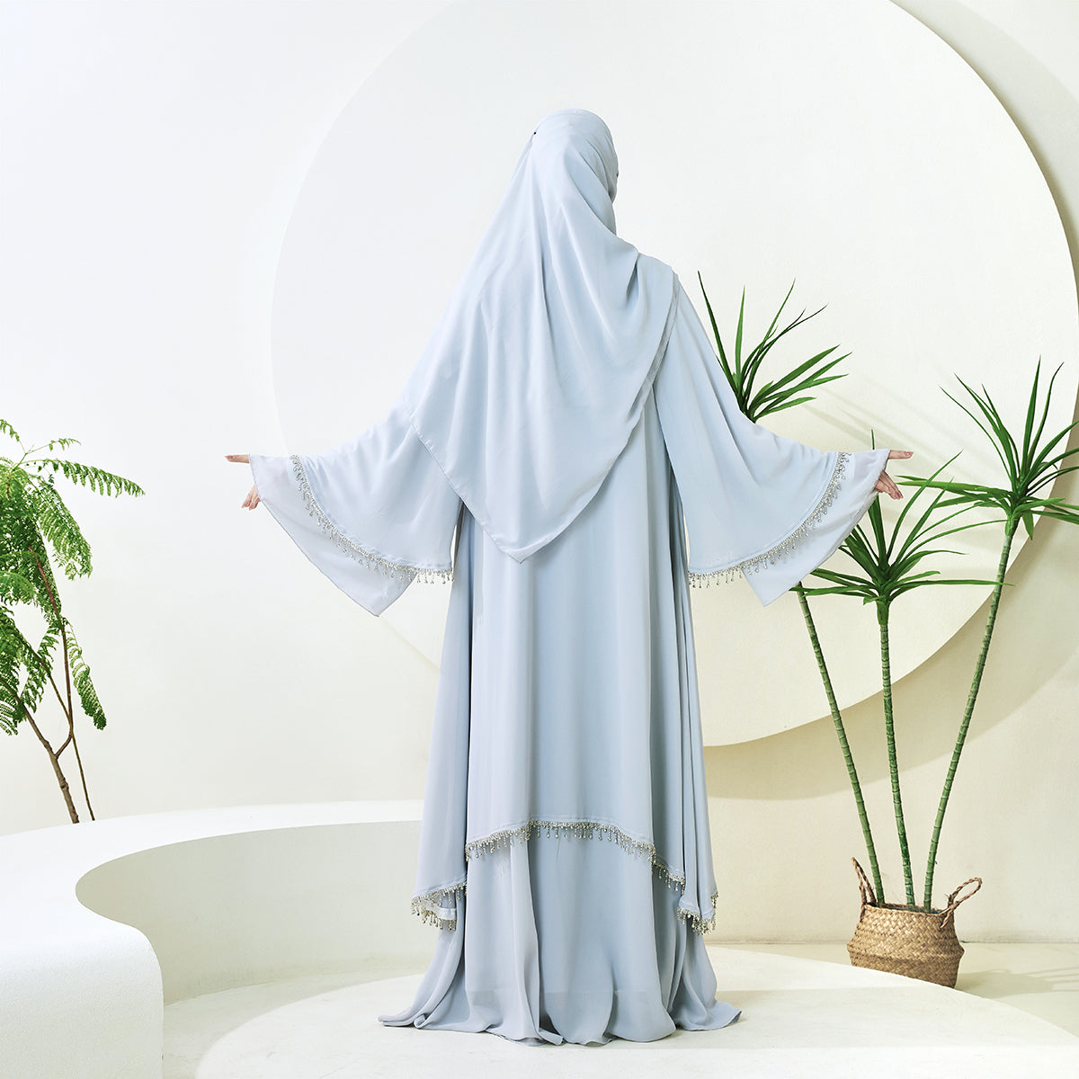 Elegant Chiffon Diamond Tassels Abaya Four - piece Set(NCS001)