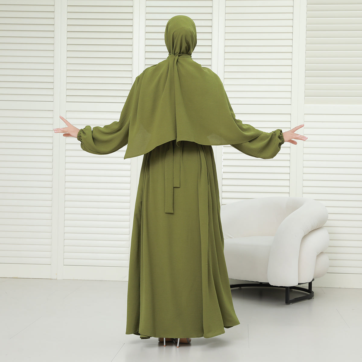 3-Piece Modest Abaya Set with Inner Dress, Outer Layer & Waist Belt – Elegant Everyday Wear (NCA010)