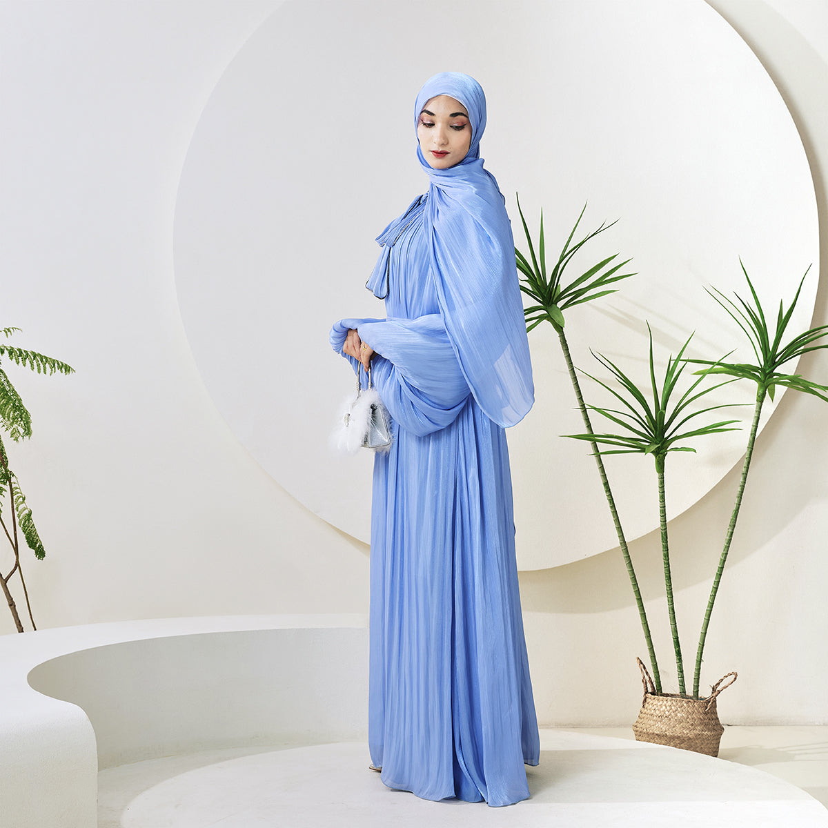 Haffafa Armani Satin Abaya Set – Modest Dress with Matching Belt & Hijab(NCS002)
