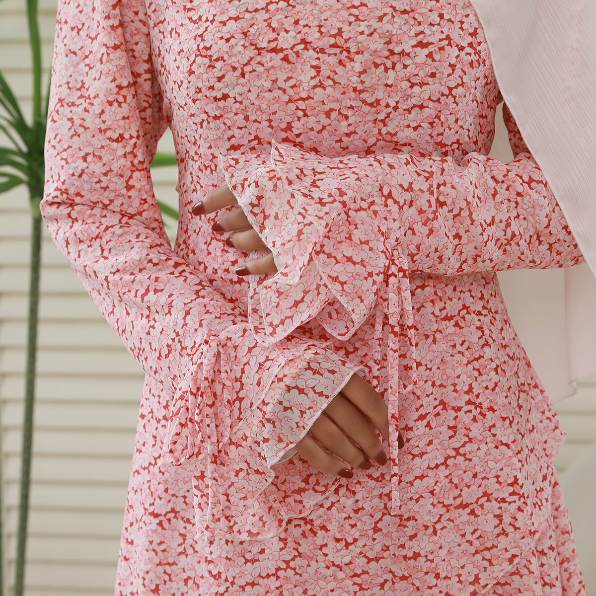 3-Piece Ruffle Chiffon Abaya Set – Top, Skirt & Scrunchie NCA006
