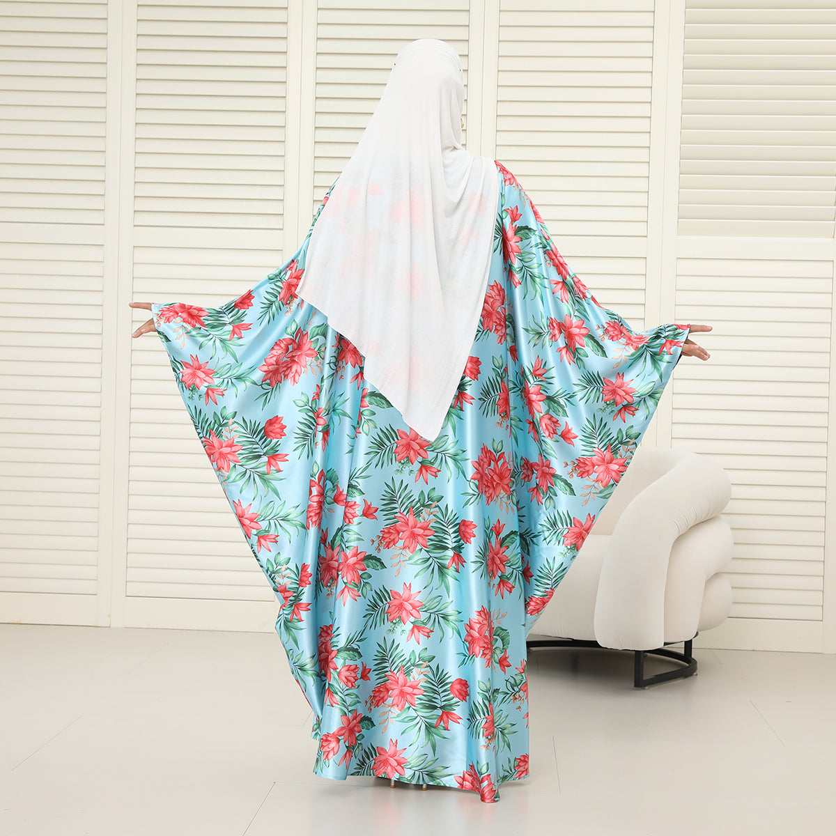 Oversized Batwing Abaya with Hidden Belt & Zipper (NCK004)