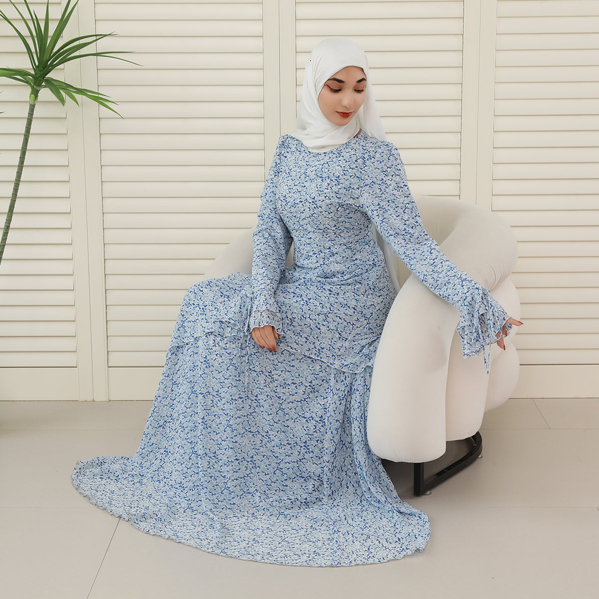 3-Piece Ruffle Chiffon Abaya Set – Top, Skirt & Scrunchie NCA006