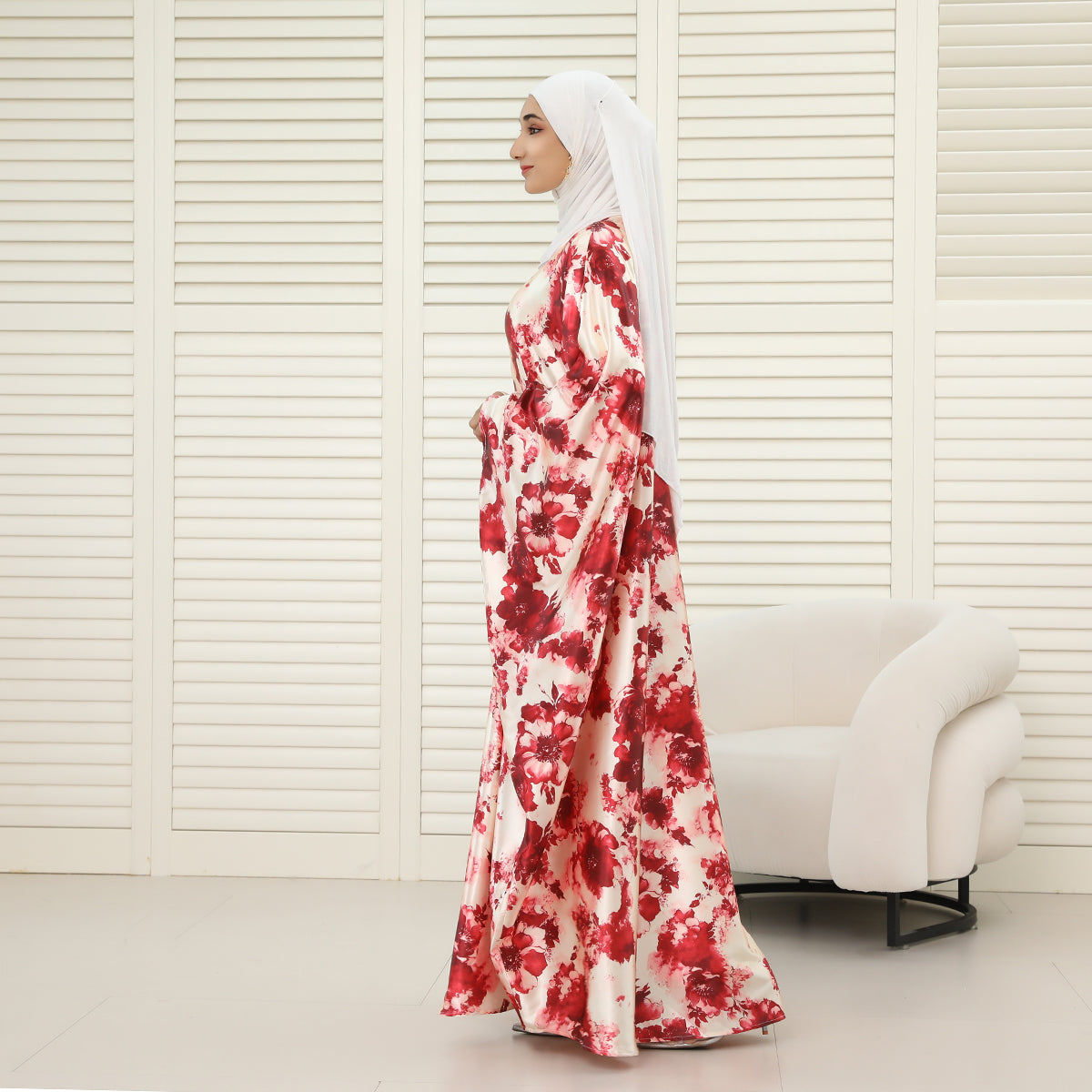 Oversized Batwing Abaya with Hidden Belt & Zipper (NCK004)