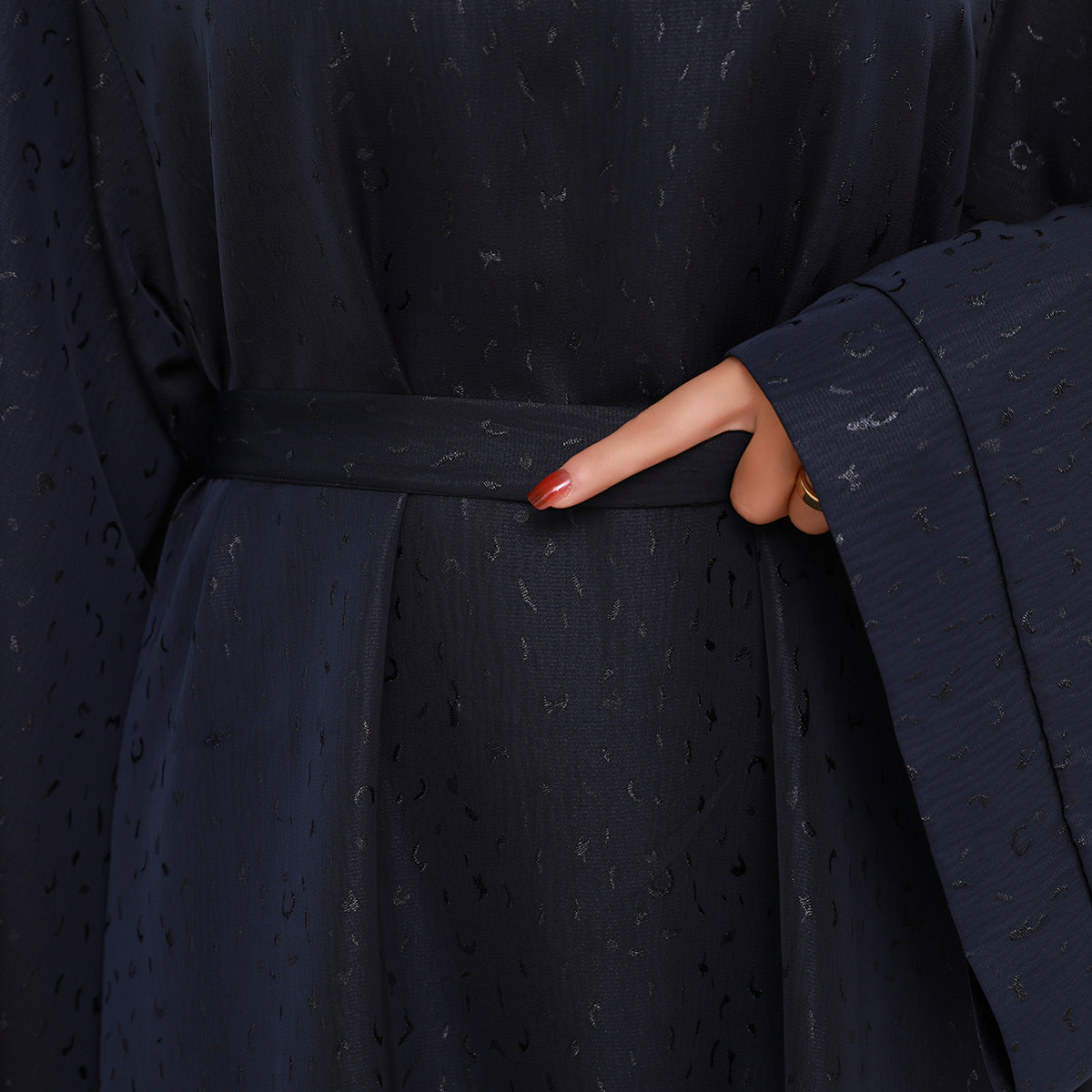 Elegant 3D Jacquard Brocade Belted Maxi Dress Abaya– Luxury Satin Gown for Formal Occasions(NCA019)