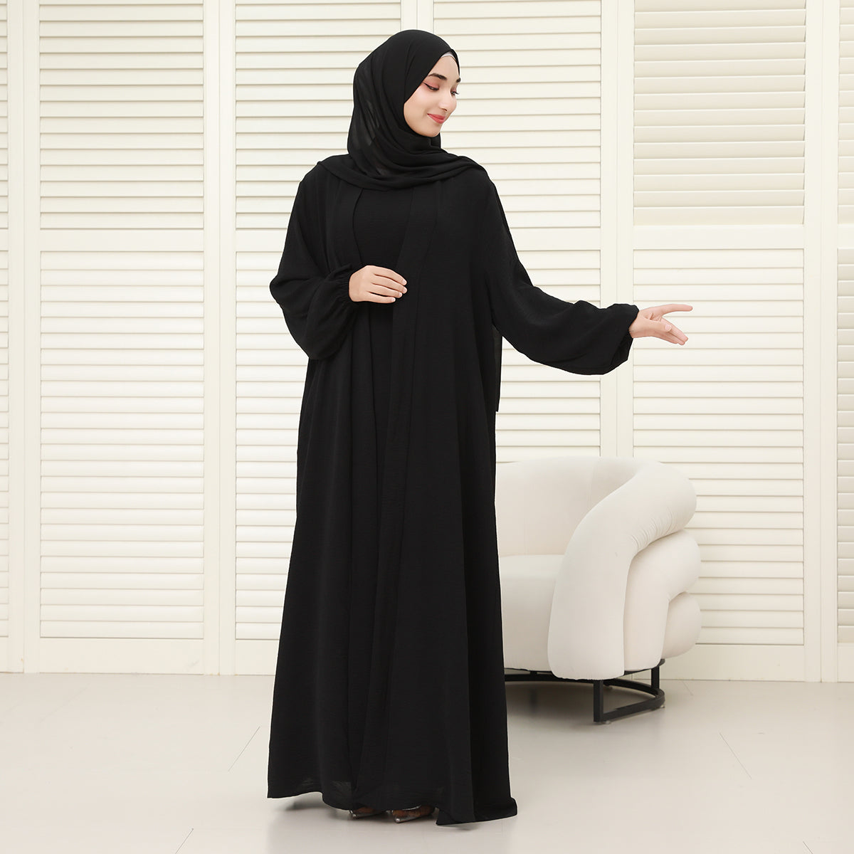 3-Piece Modest Abaya Set with Inner Dress, Outer Layer & Waist Belt – Elegant Everyday Wear (NCA010)