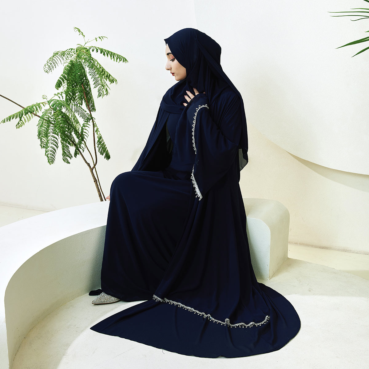 Elegant Chiffon Diamond Tassels Abaya Four - piece Set(NCS001)