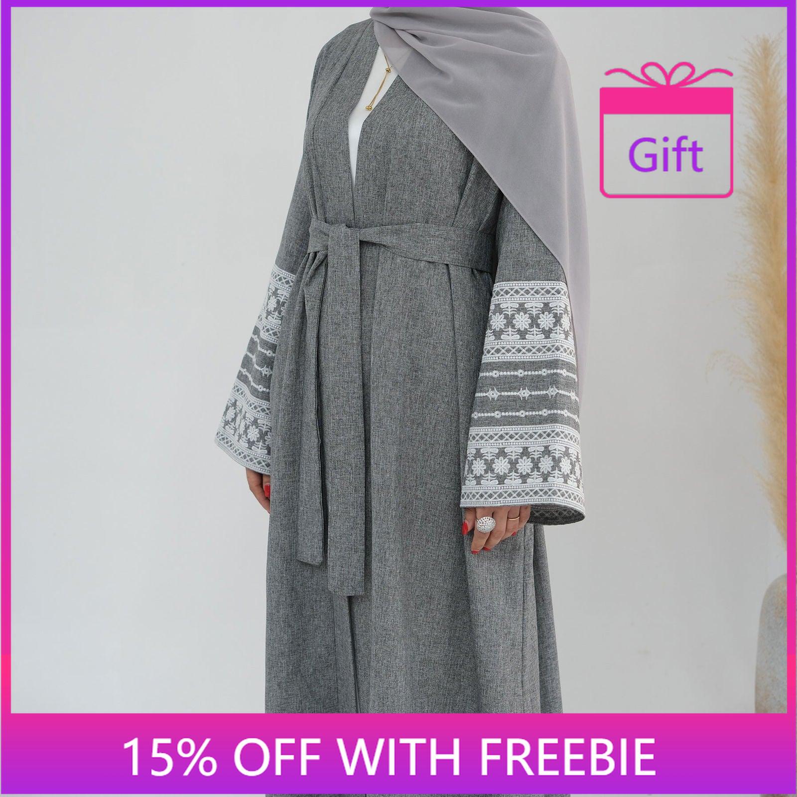 Bahar Open Abaya-Embroidered Cotton Linen (NCO002)