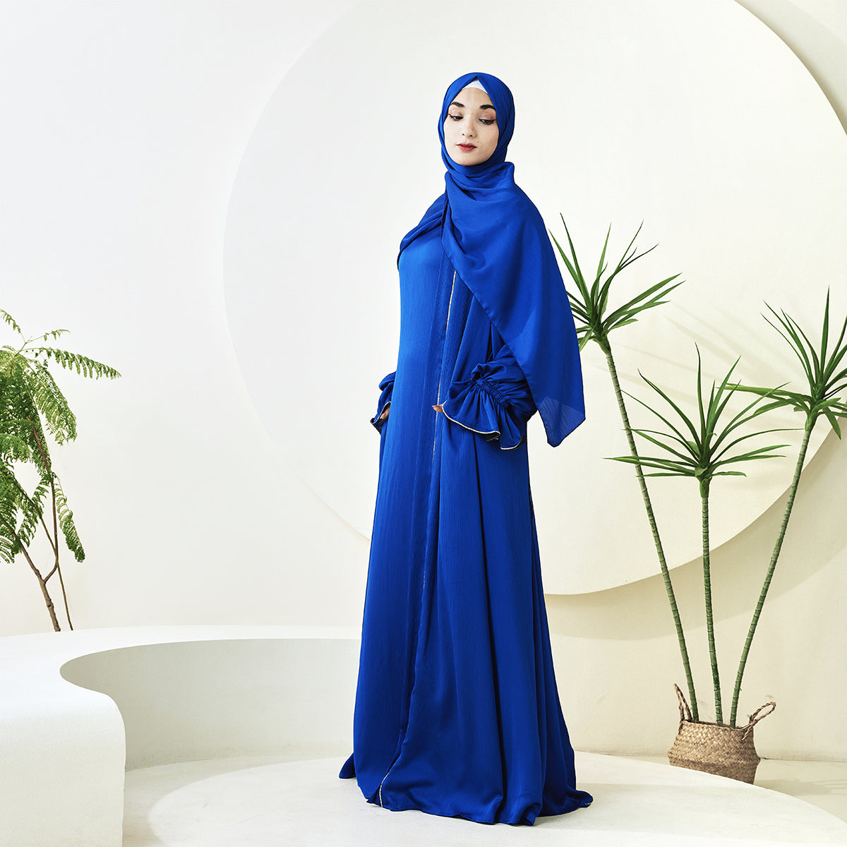 3-Piece Ruffle Sleeve Haiya Abaya Set with Sparkling Rhinestone (NCS006)