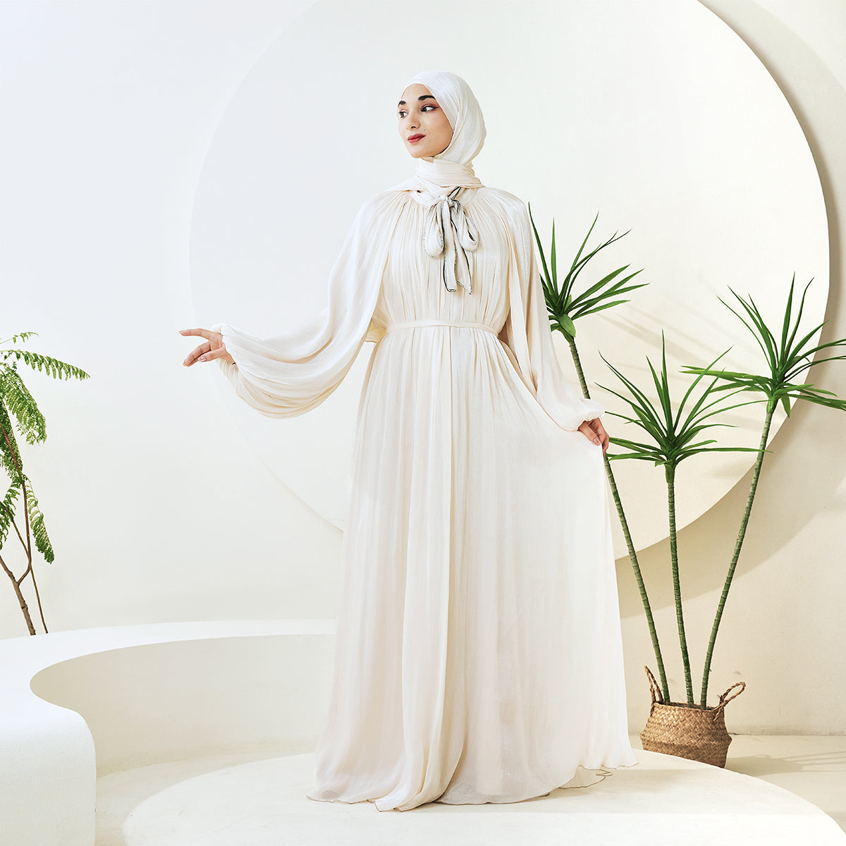 Haffafa Armani Satin Abaya Set – Modest Dress with Matching Belt & Hijab(NCS002)