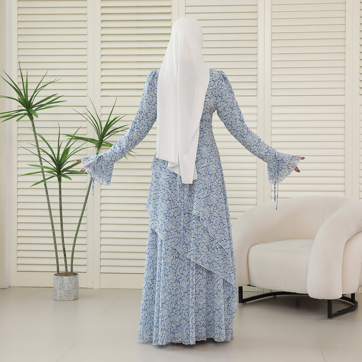 3-Piece Ruffle Chiffon Abaya Set – Top, Skirt & Scrunchie NCA006