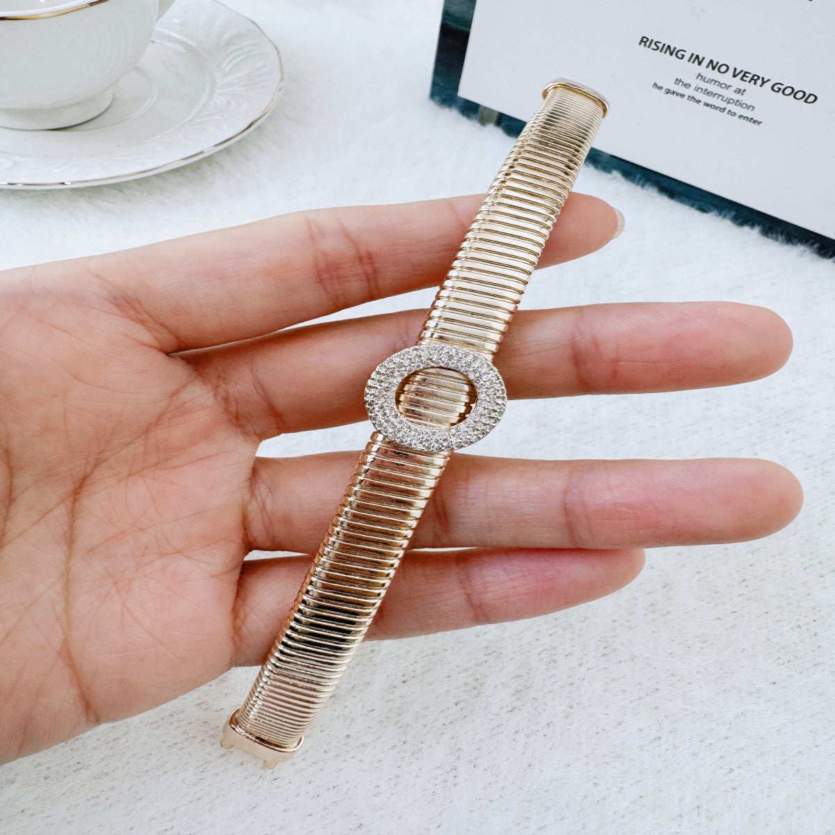 Gold Textured Alloy Bracelet – Adjustable Minimalist Bangle for Women(NCJ005)