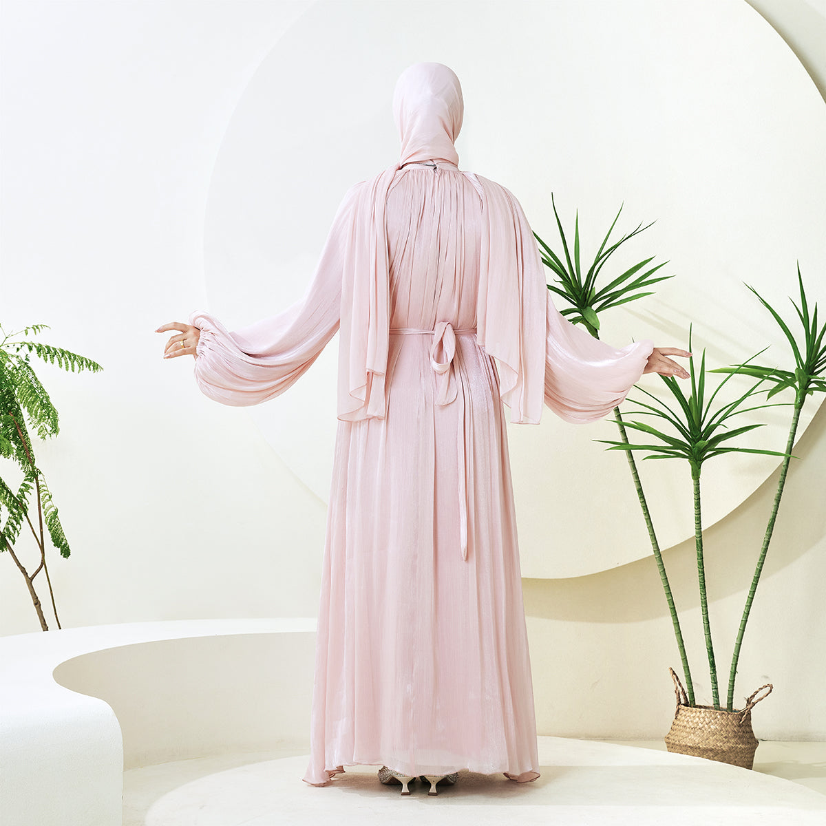 Haffafa Armani Satin Abaya Set – Modest Dress with Matching Belt & Hijab(NCS002)