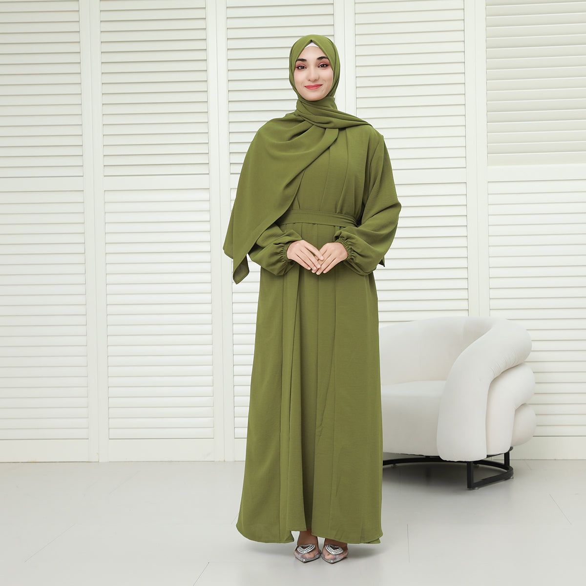 3-Piece Modest Abaya Set with Inner Dress, Outer Layer & Waist Belt – Elegant Everyday Wear (NCA010)