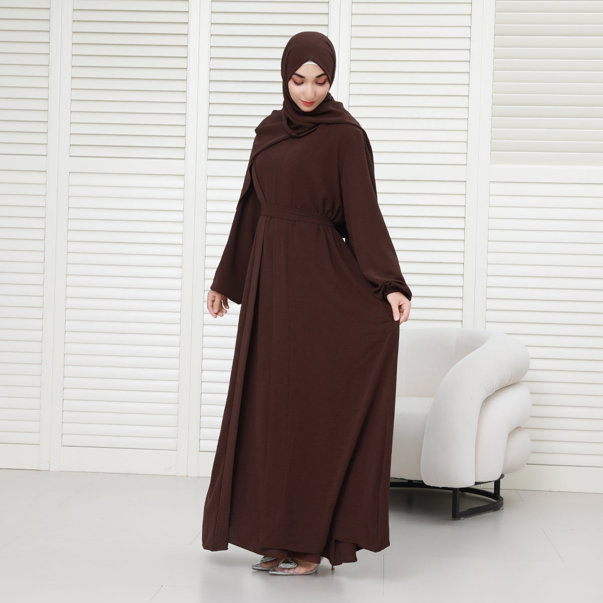 3-Piece Modest Abaya Set with Inner Dress, Outer Layer & Waist Belt – Elegant Everyday Wear (NCA010)