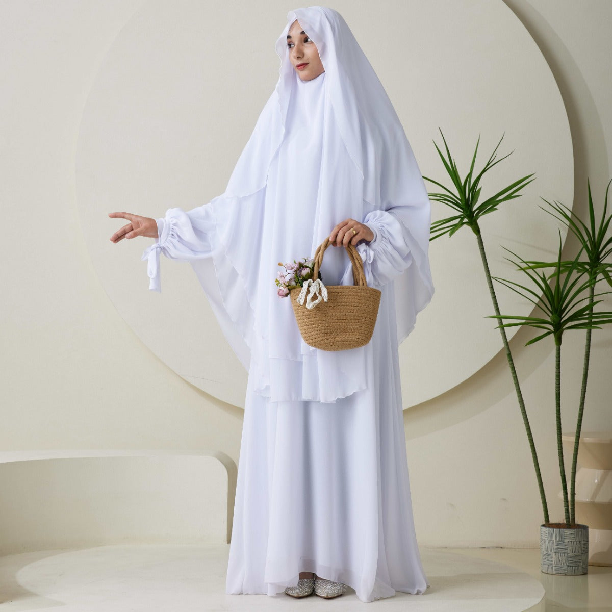 Chiffon Butterfly Sleeve Khimar Set – 2-Piece Hajj Outfit (NCS009)