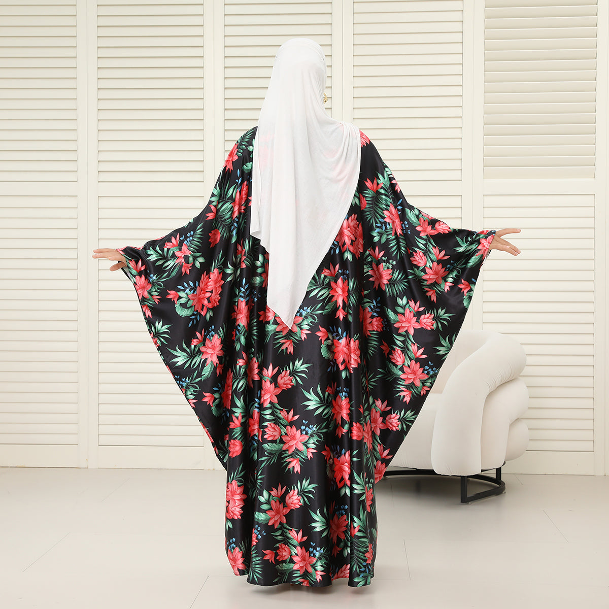 Oversized Batwing Abaya with Hidden Belt & Zipper (NCK004)