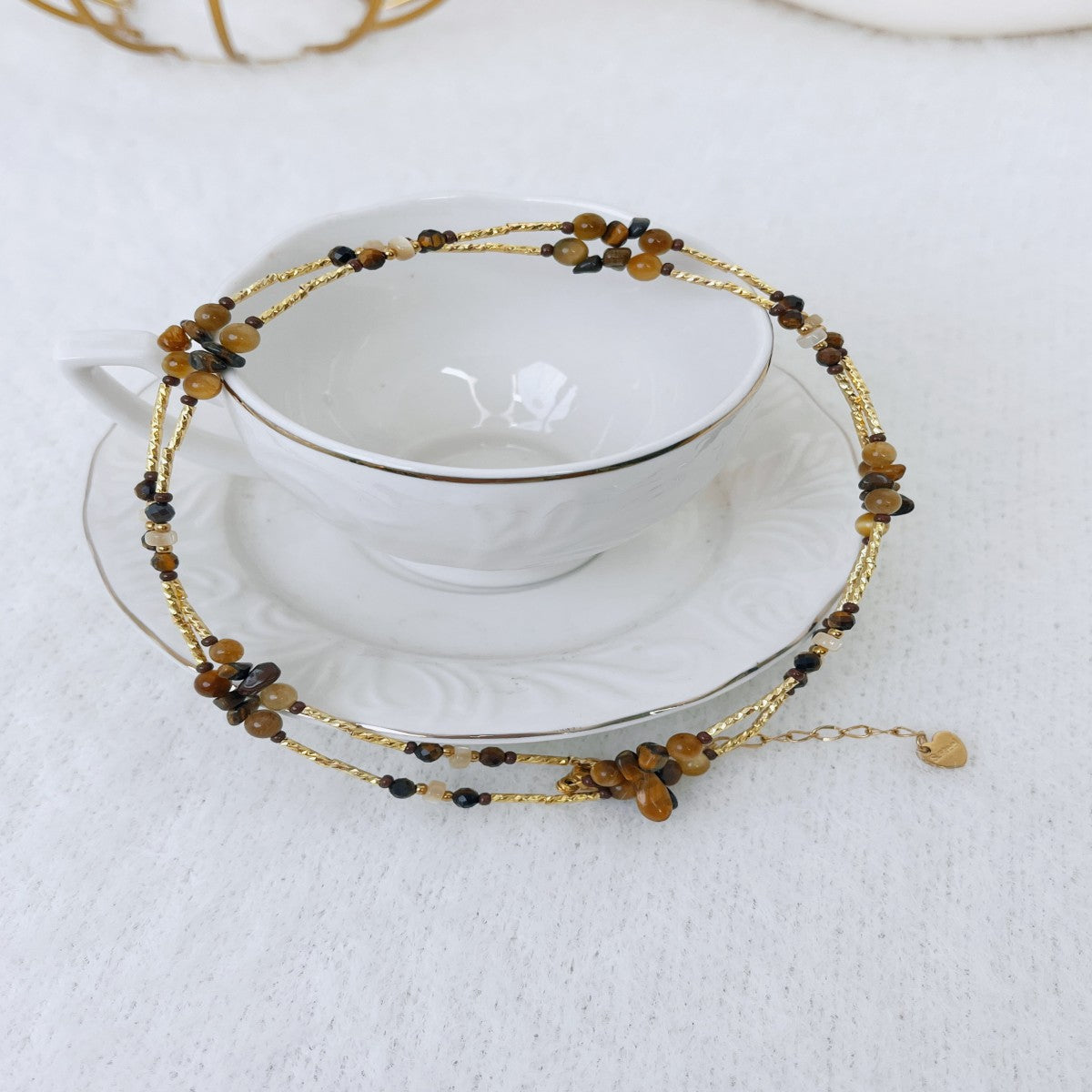 Boho Raw Stone Beaded Necklace with Vintage Sun Pendant – Handmade Natural Gemstone Jewelry for Women(NCJ001)