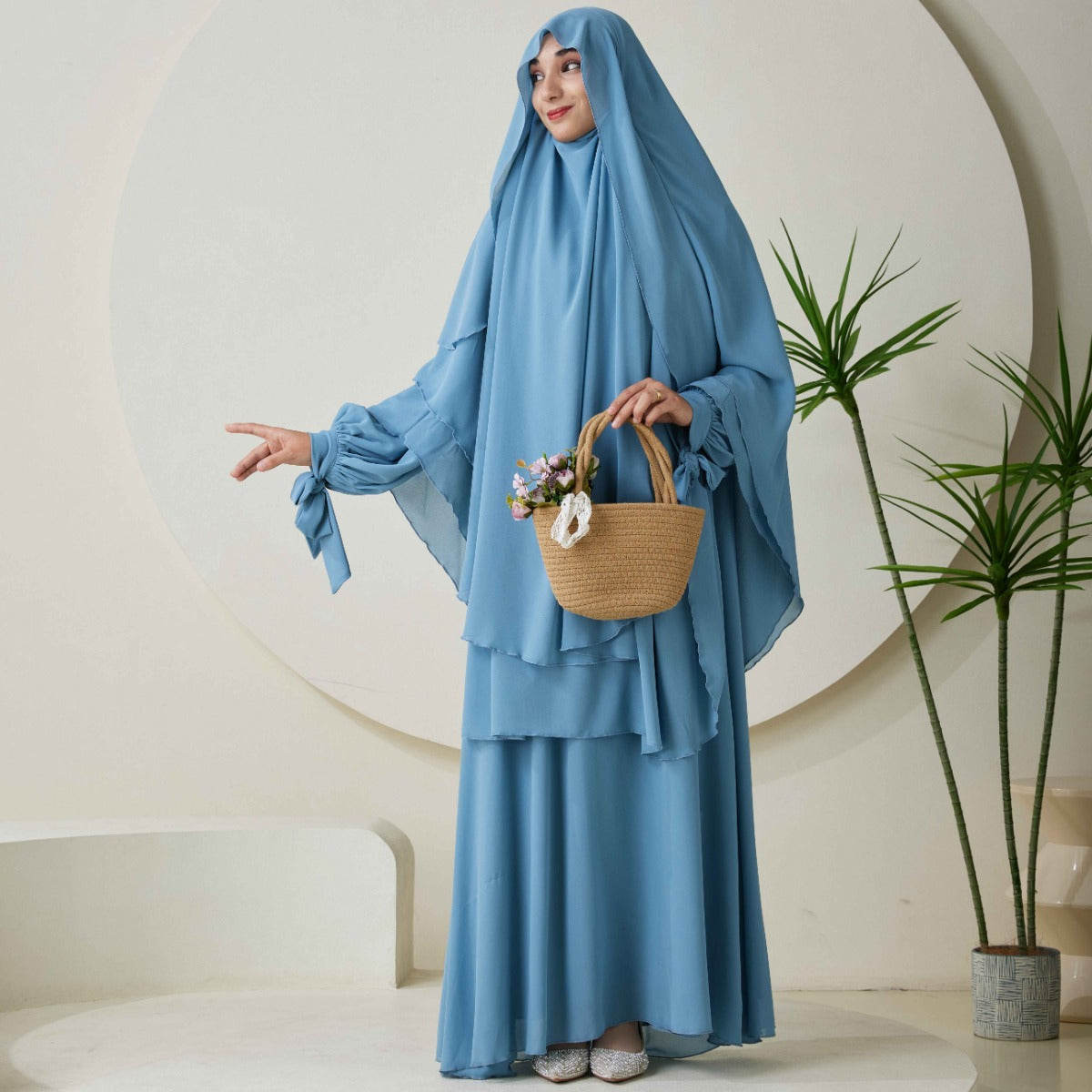Chiffon Butterfly Sleeve Khimar Set – 2-Piece Hajj Outfit (NCS009)