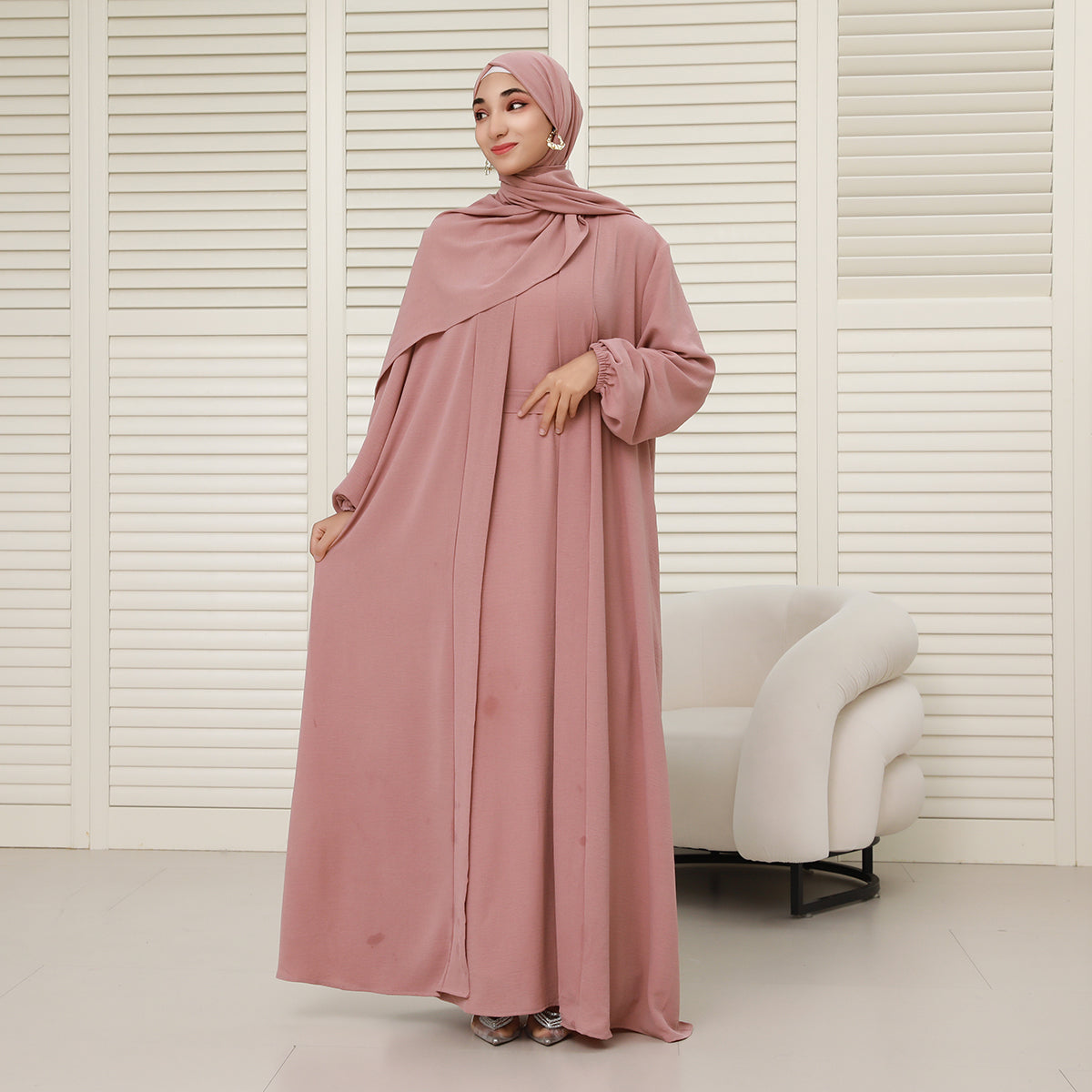 3-Piece Modest Abaya Set with Inner Dress, Outer Layer & Waist Belt – Elegant Everyday Wear (NCA010)