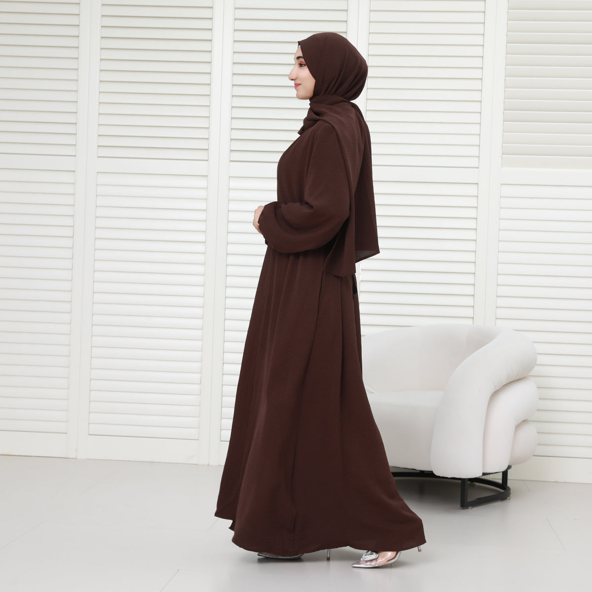 3-Piece Modest Abaya Set with Inner Dress, Outer Layer & Waist Belt – Elegant Everyday Wear (NCA010)