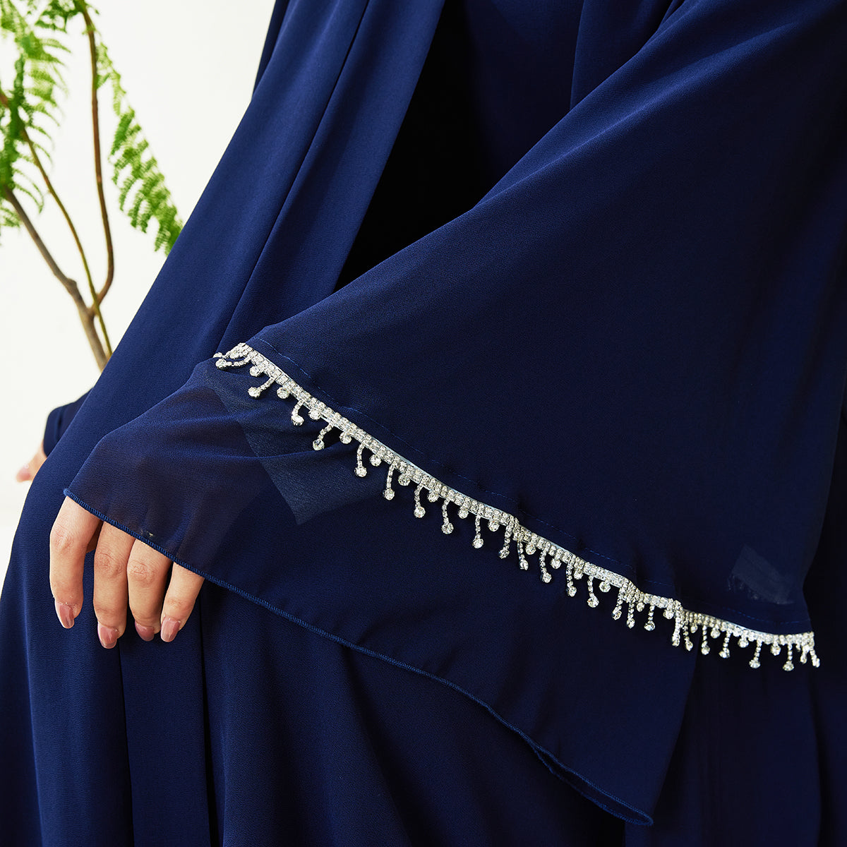 Elegant Chiffon Diamond Tassels Abaya Four - piece Set(NCS001)