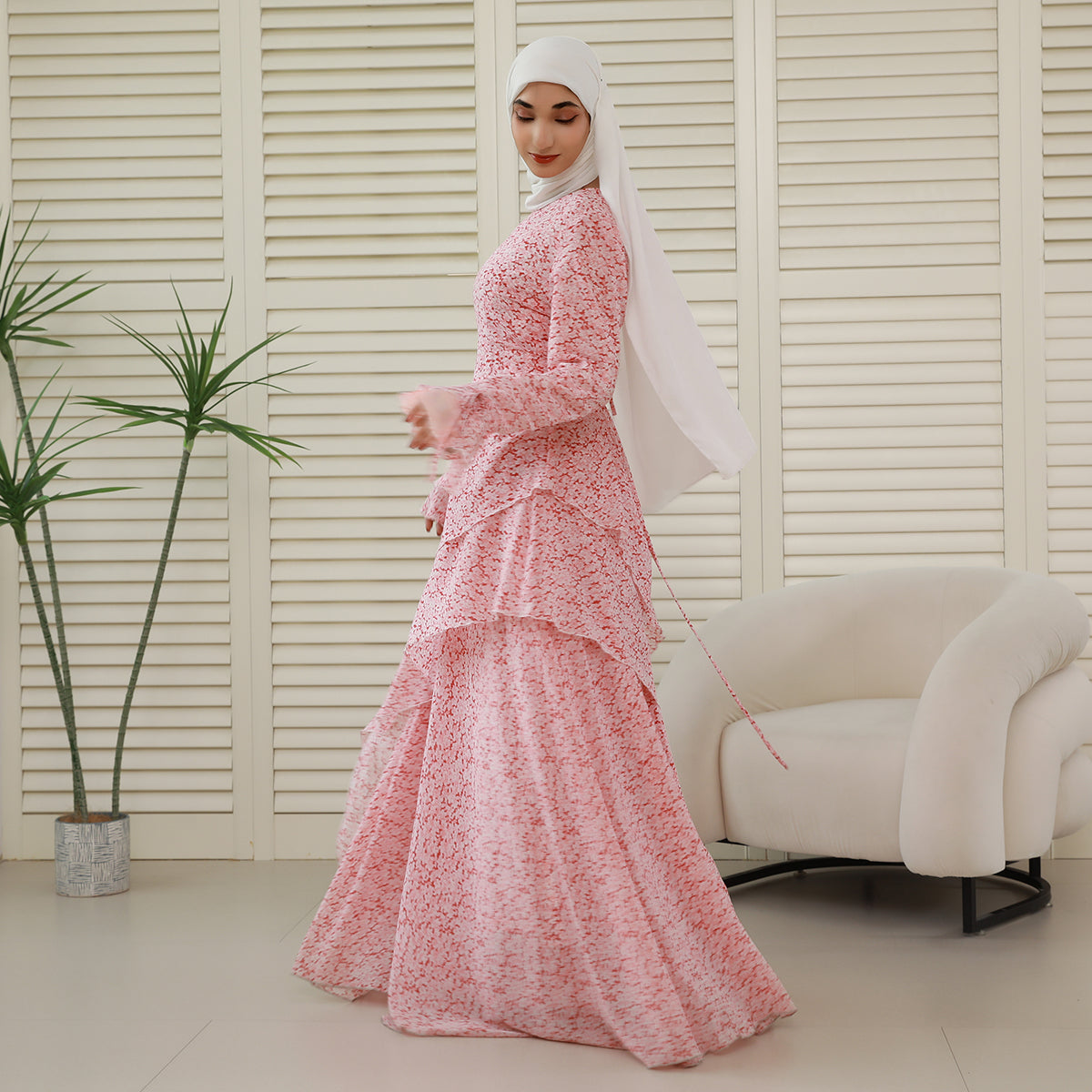3-Piece Ruffle Chiffon Abaya Set – Top, Skirt & Scrunchie NCA006