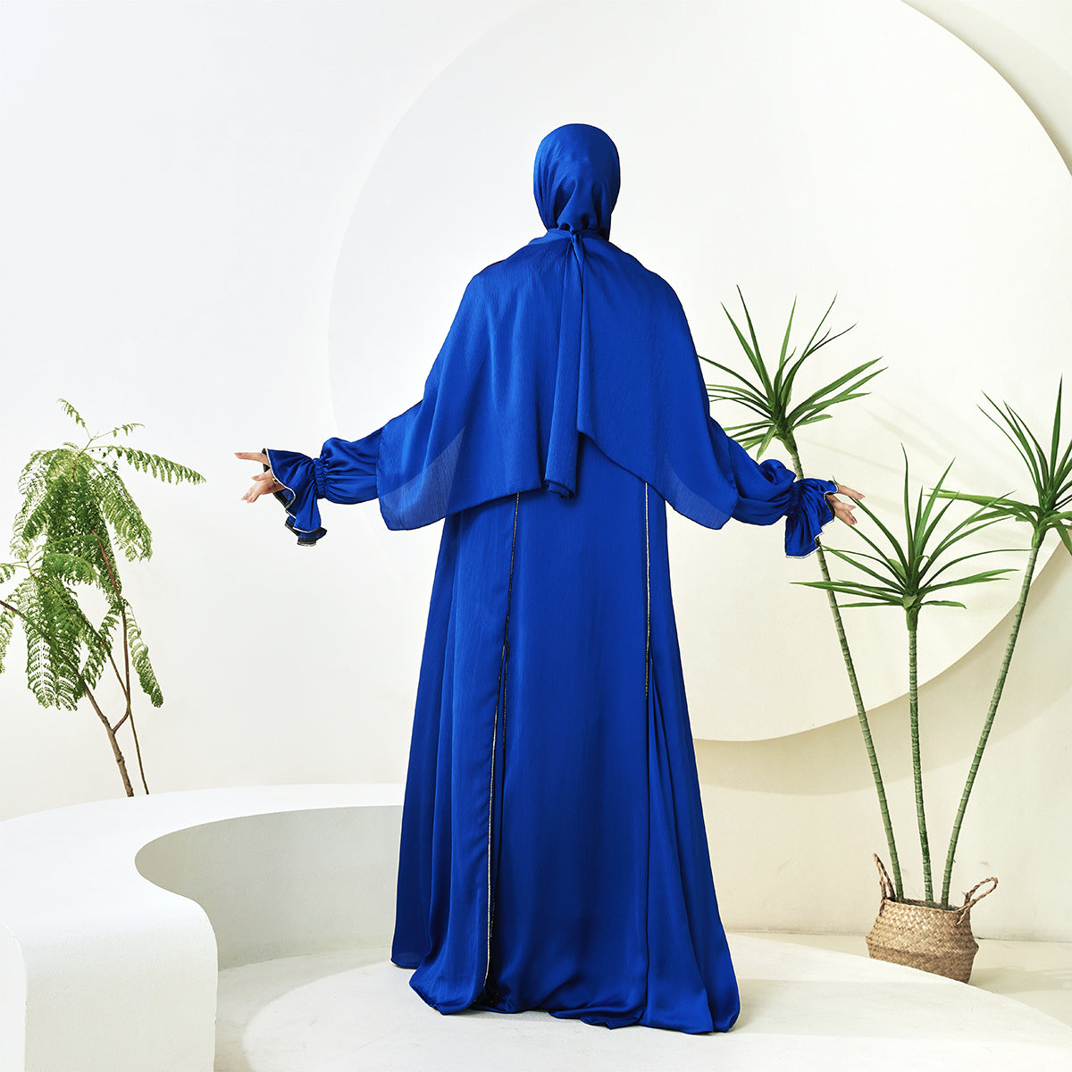 3-Piece Ruffle Sleeve Haiya Abaya Set with Sparkling Rhinestone (NCS006)