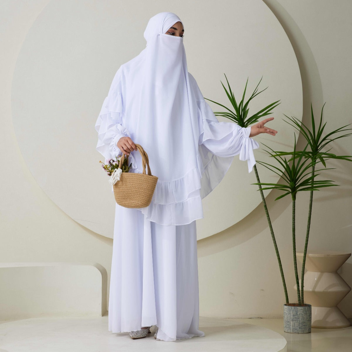 Chiffon Butterfly Sleeve Khimar Set – 2-Piece Hajj Outfit (NCS009)