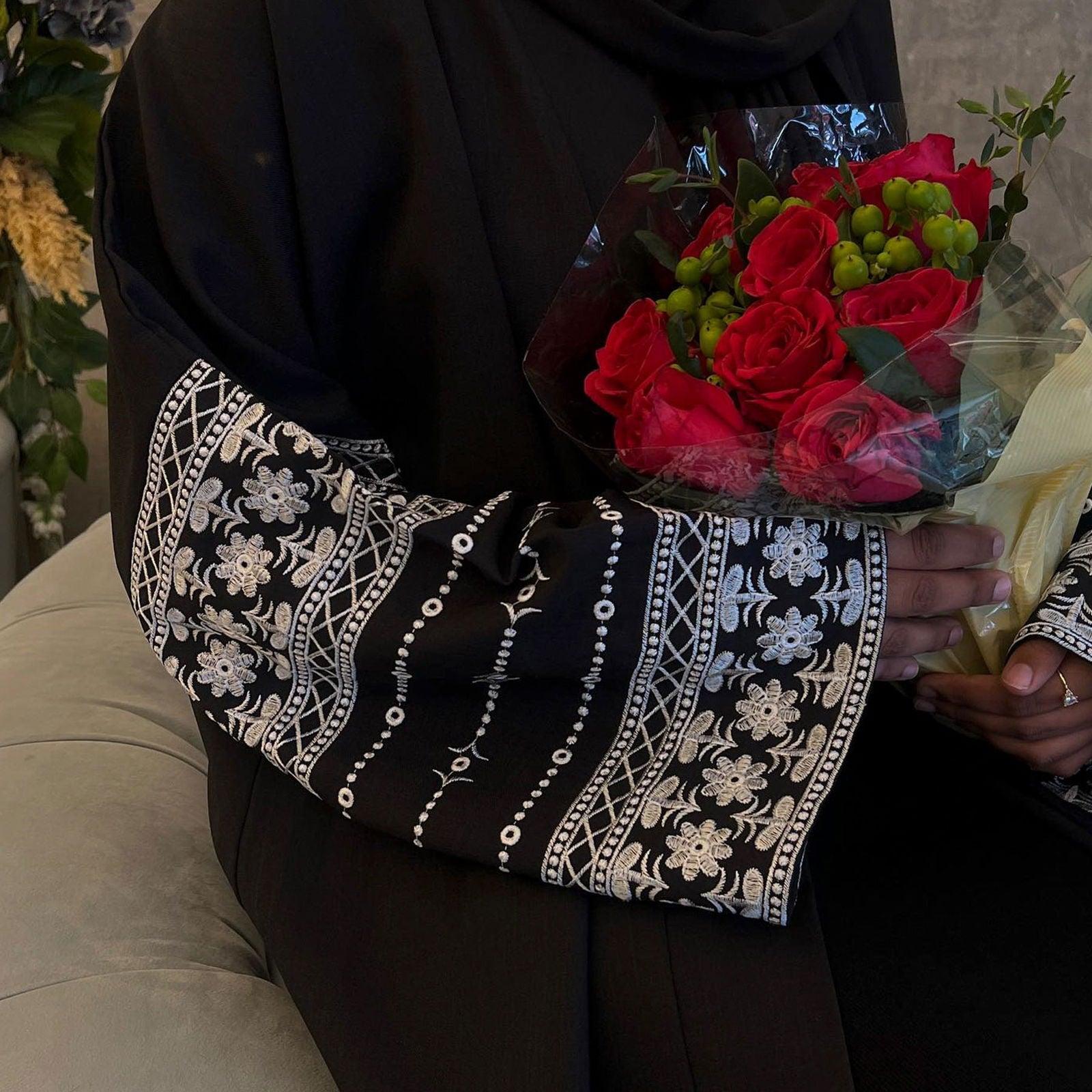 Bahar Open Abaya-Embroidered Cotton Linen - MuMoModesty