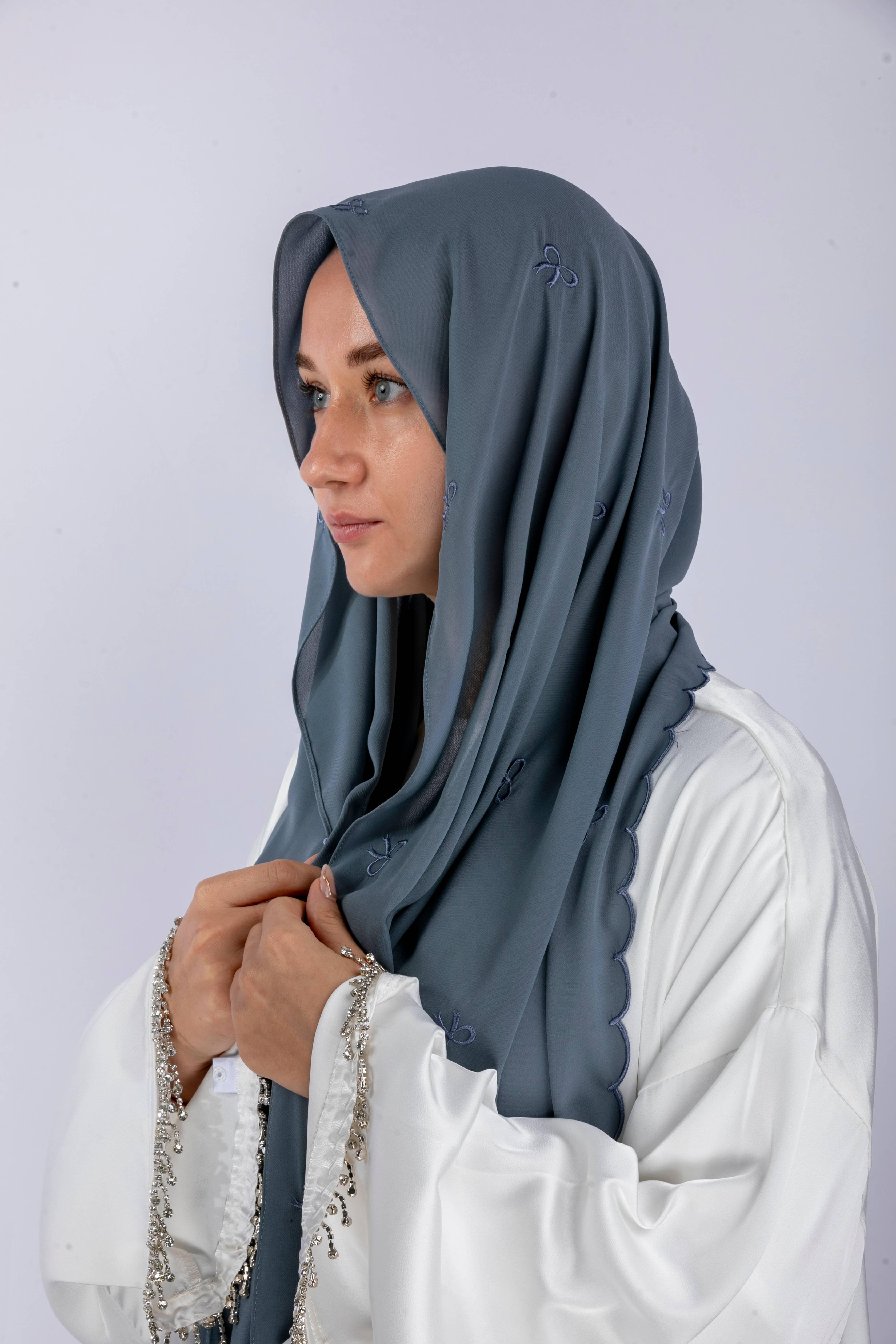 Bow Knot Hijab with Petal Edge – Premium Chiffon (NCH004)