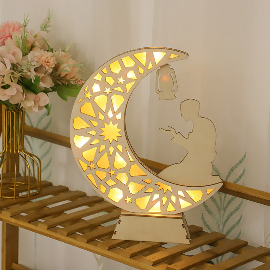 Wooden LED Crescent Moon Lamp – Eid & Ramadan Decorative Light