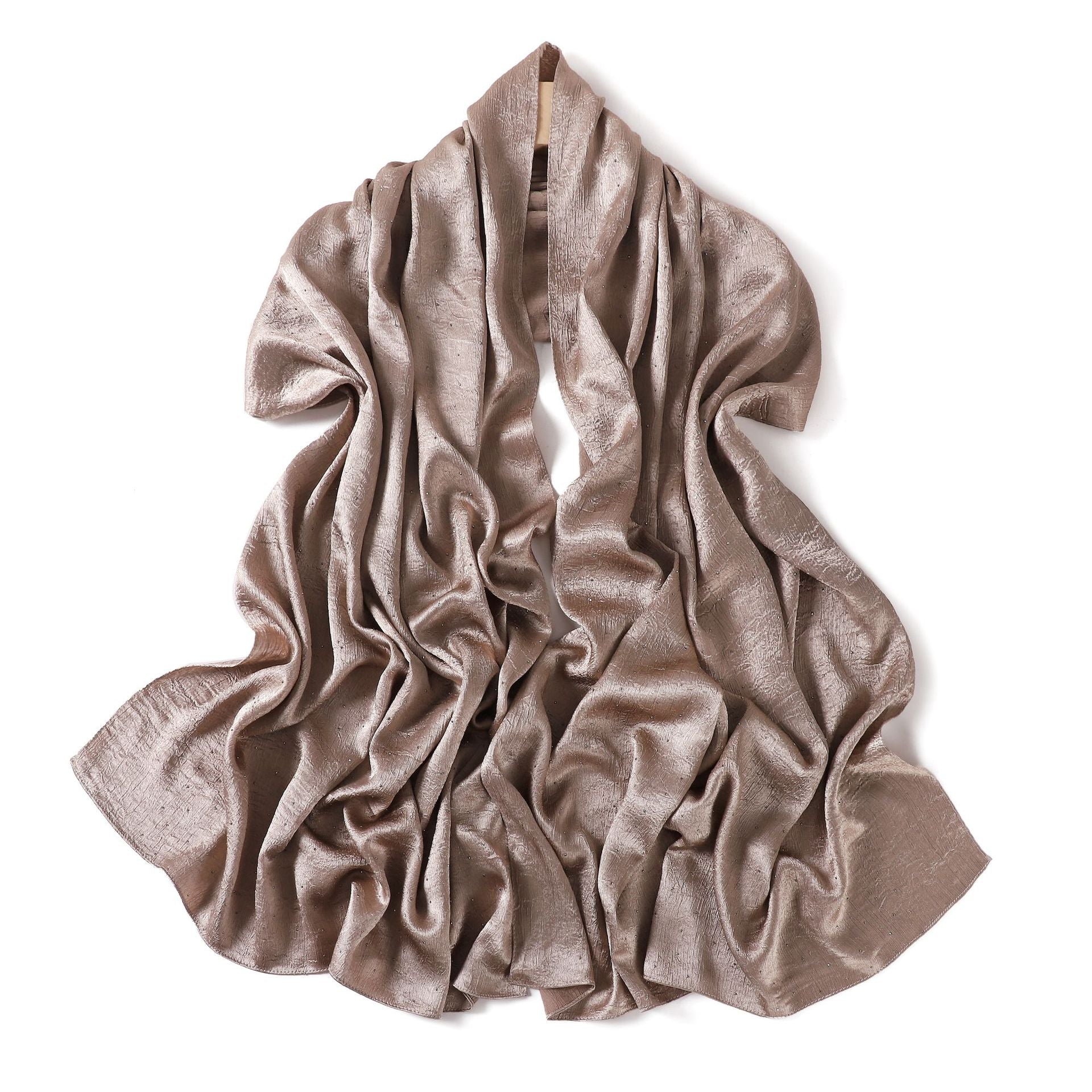 Luxury Diamond Satin Hijab – Sparkling Crystal-Studded Long Scarf for Women (NCH007)