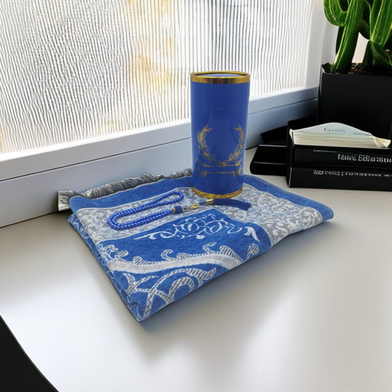 Prayer Rug & Tasbih Gift Set in Cylinder Box – Portable Muslim Prayer Essentials